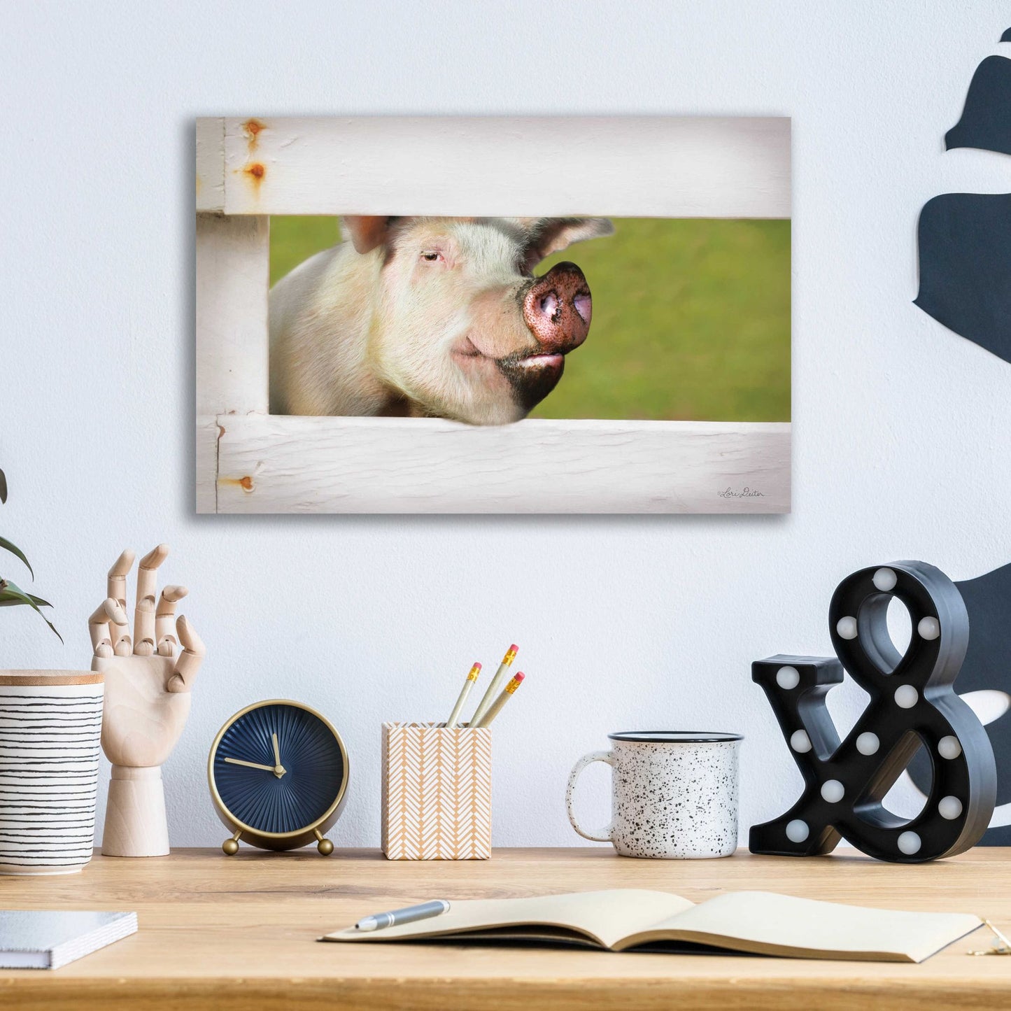 Epic Art 'Pig at Fence' by Lori Deiter Acrylic Glass Wall Art,16x12