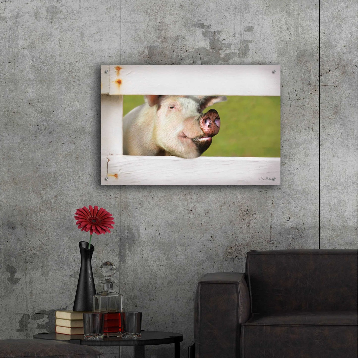 Epic Art 'Pig at Fence' by Lori Deiter Acrylic Glass Wall Art,36x24