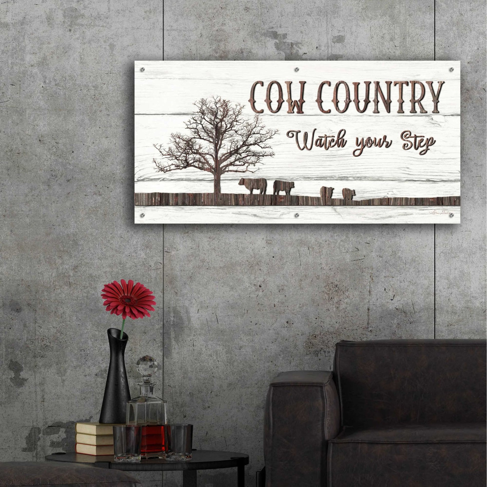 Epic Art 'Cow Country' by Lori Deiter Acrylic Glass Wall Art,48x24