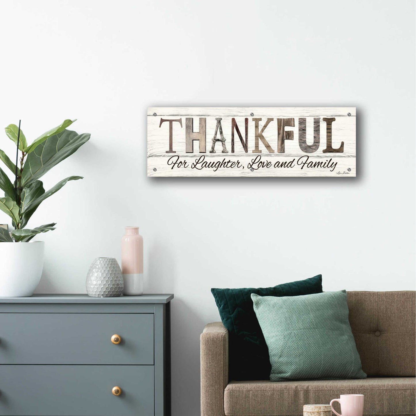 Epic Art 'Thankful for Laughter, Love and Family' by Lori Deiter Acrylic Glass Wall Art,36x12