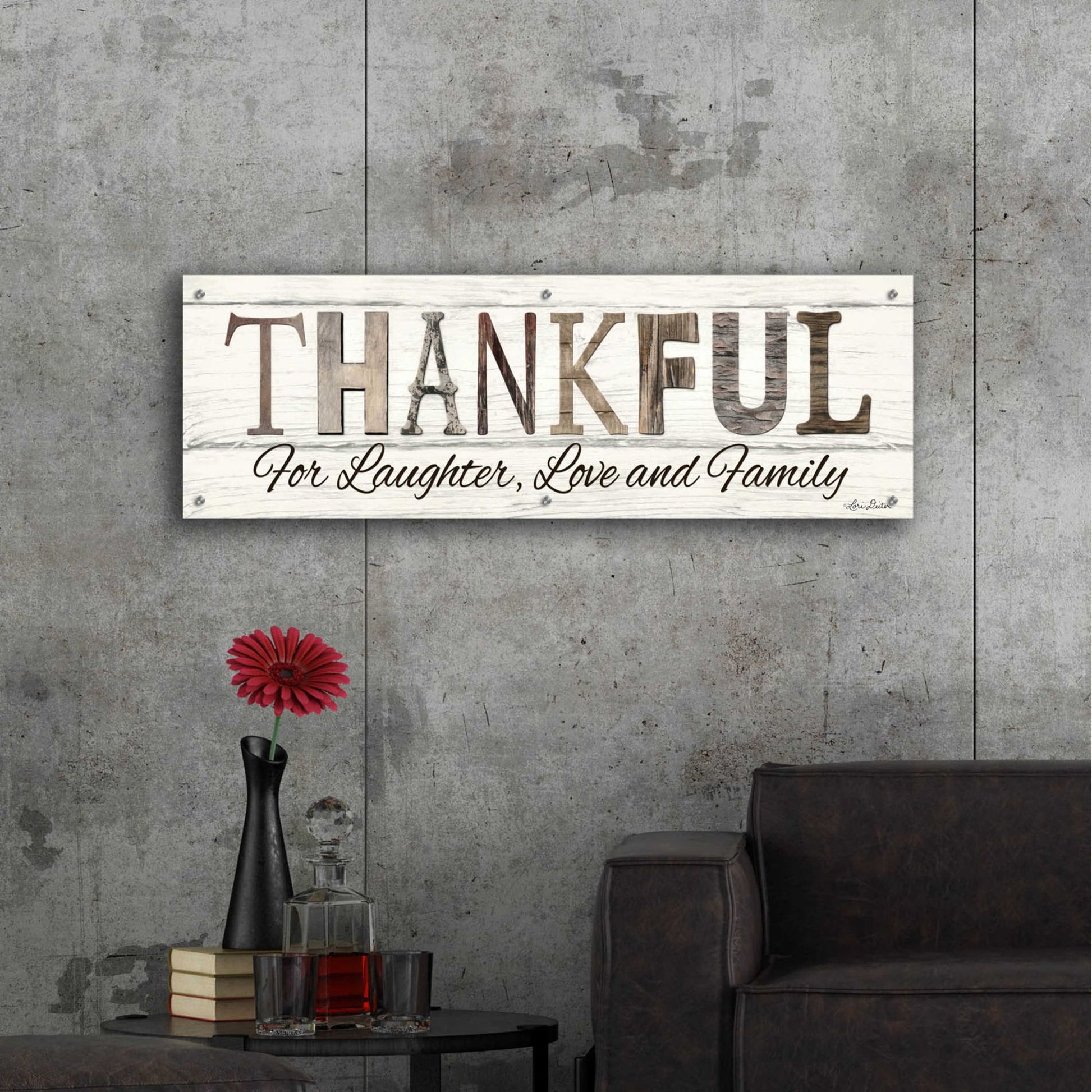 Epic Art 'Thankful for Laughter, Love and Family' by Lori Deiter Acrylic Glass Wall Art,48x16