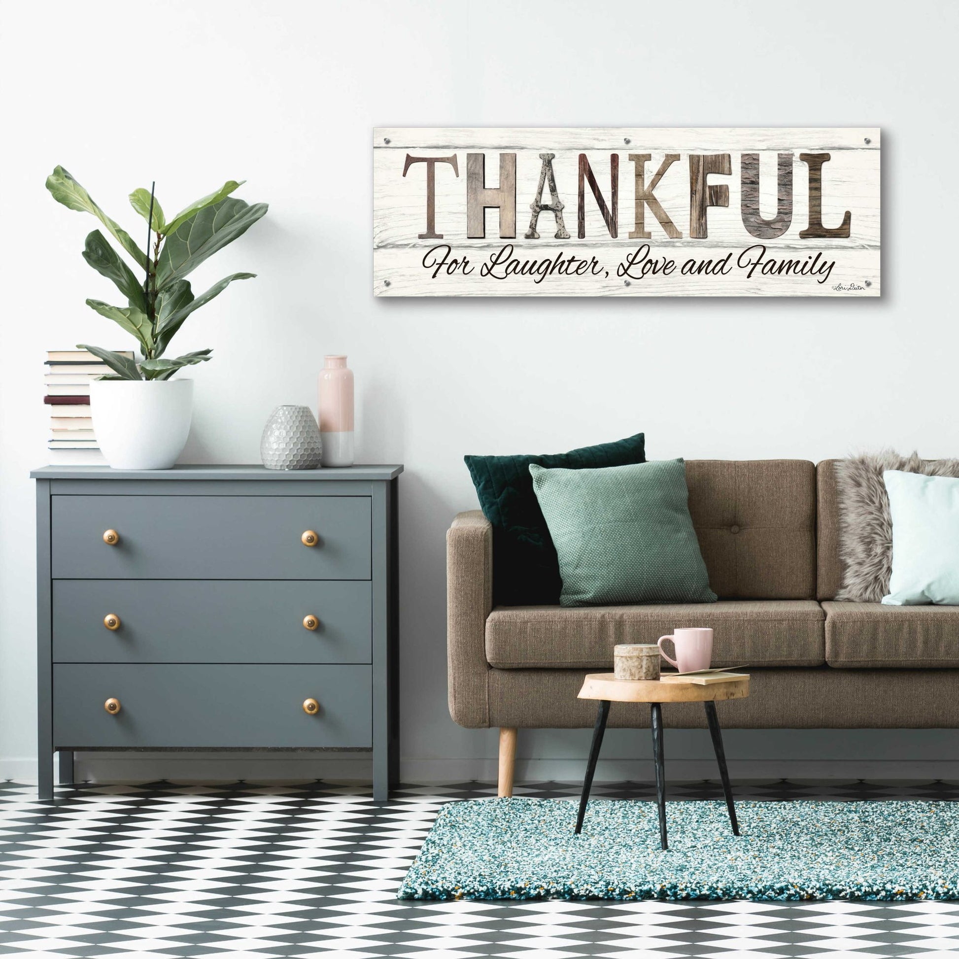 Epic Art 'Thankful for Laughter, Love and Family' by Lori Deiter Acrylic Glass Wall Art,48x16