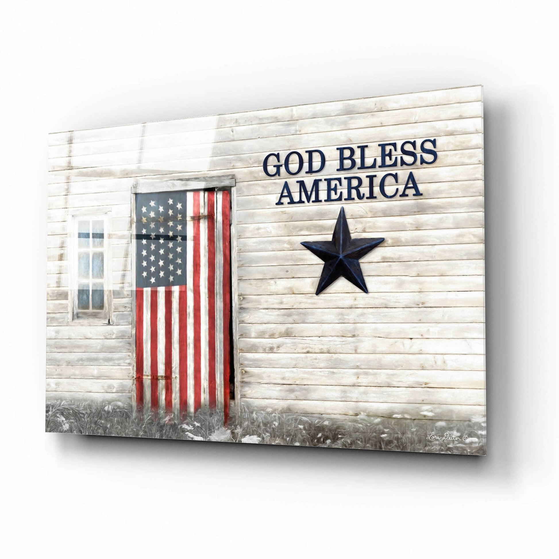 Epic Art 'God Bless American Flag' by Lori Deiter Acrylic Glass Wall Art,16x12