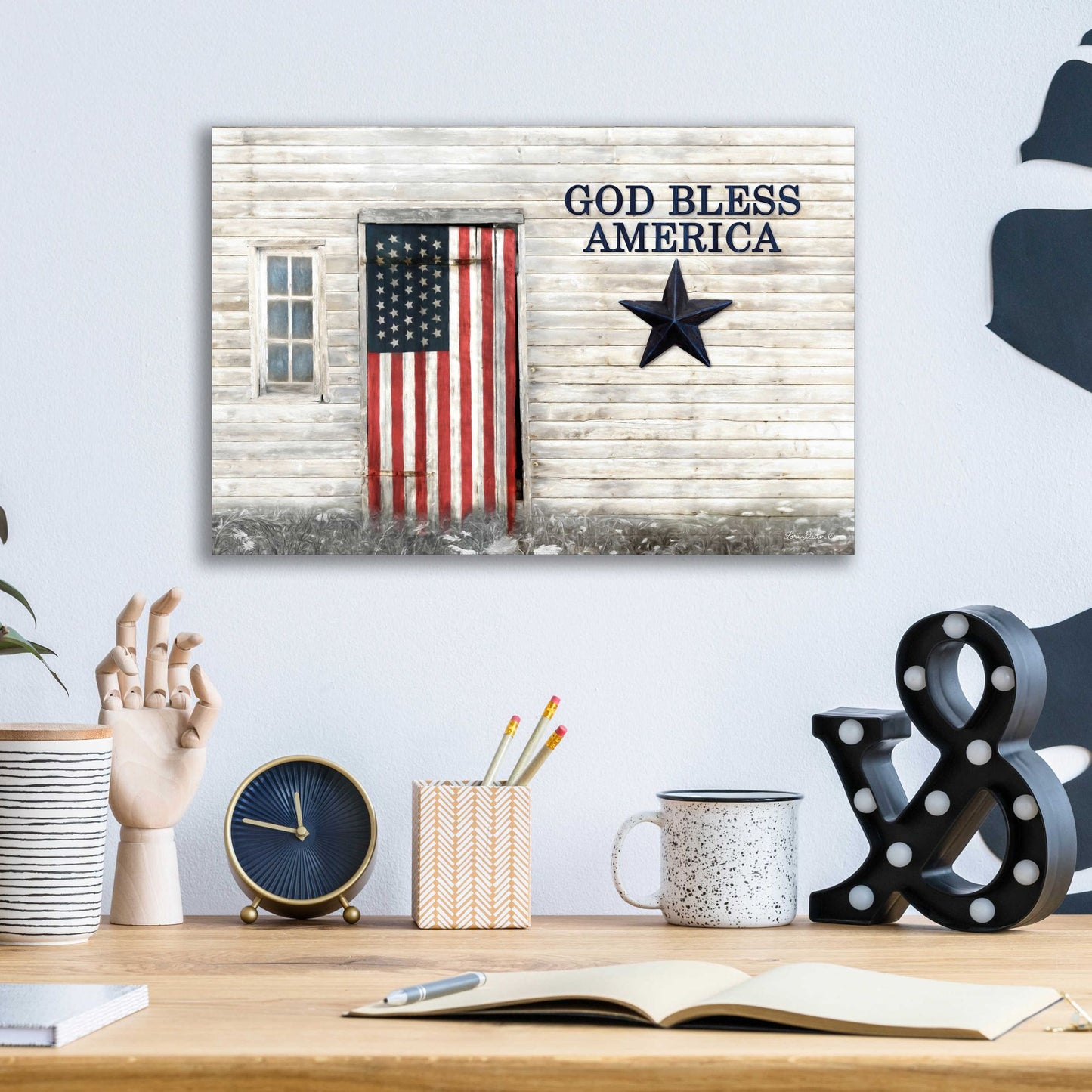 Epic Art 'God Bless American Flag' by Lori Deiter Acrylic Glass Wall Art,16x12