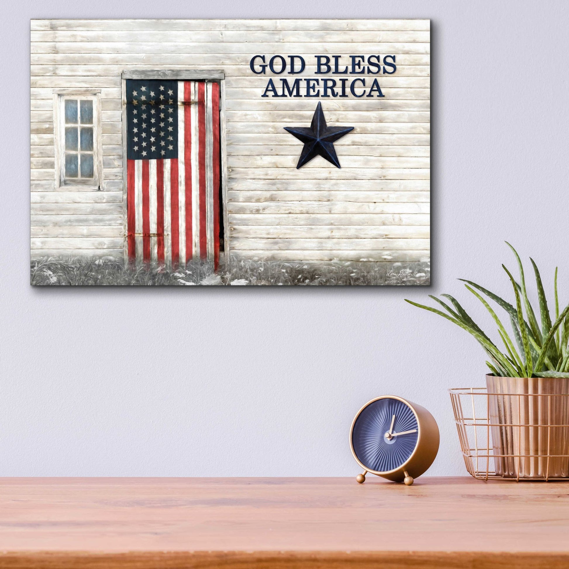 Epic Art 'God Bless American Flag' by Lori Deiter Acrylic Glass Wall Art,16x12