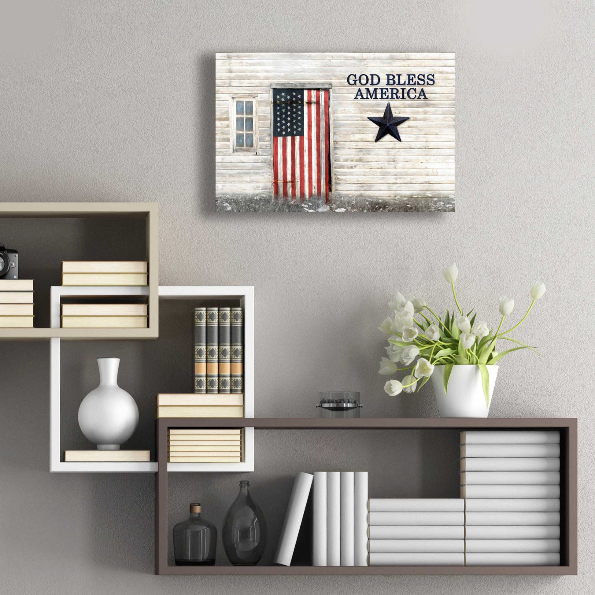 Epic Art 'God Bless American Flag' by Lori Deiter Acrylic Glass Wall Art,24x16