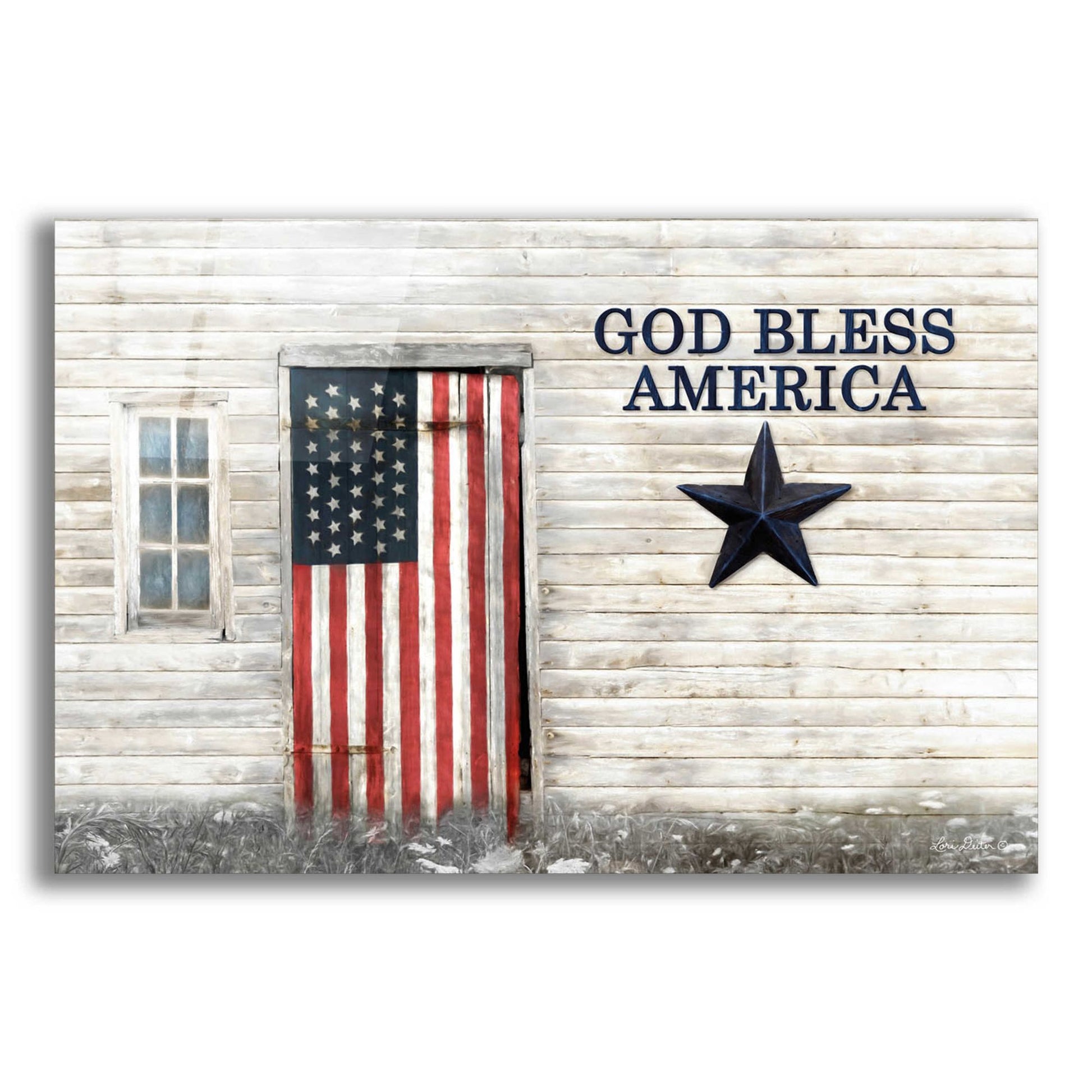 Epic Art 'God Bless American Flag' by Lori Deiter Acrylic Glass Wall Art,24x16