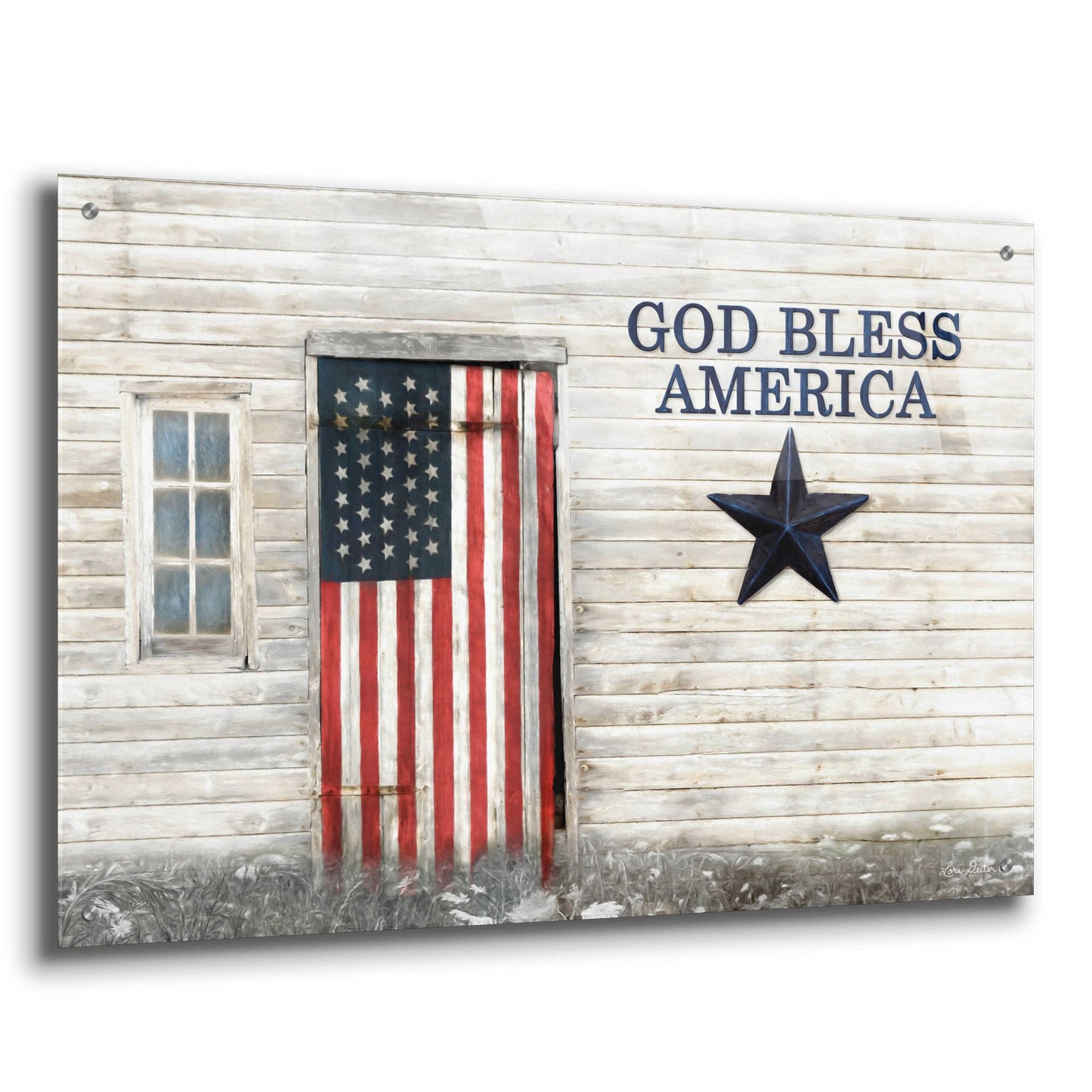 Epic Art 'God Bless American Flag' by Lori Deiter Acrylic Glass Wall Art,36x24