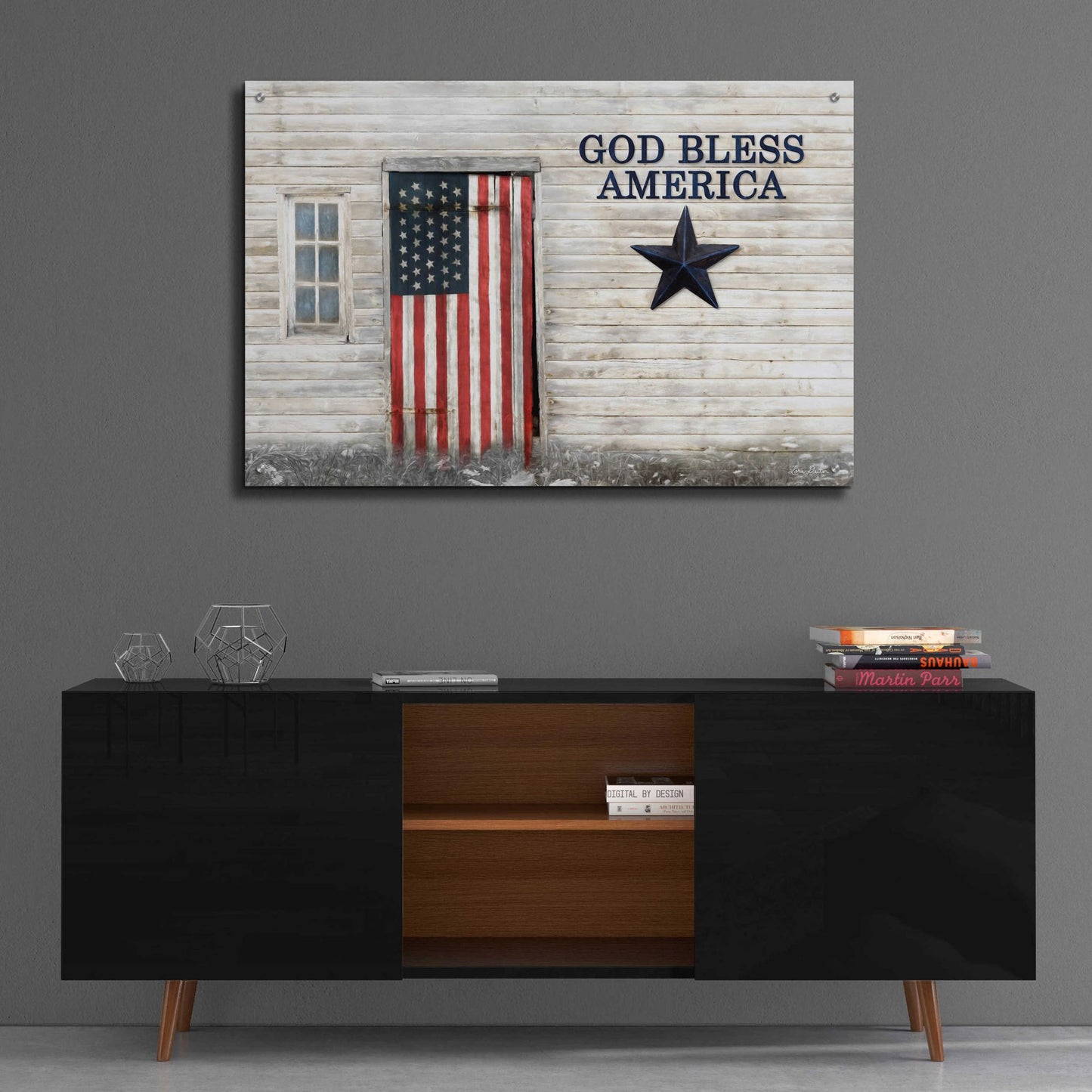 Epic Art 'God Bless American Flag' by Lori Deiter Acrylic Glass Wall Art,36x24