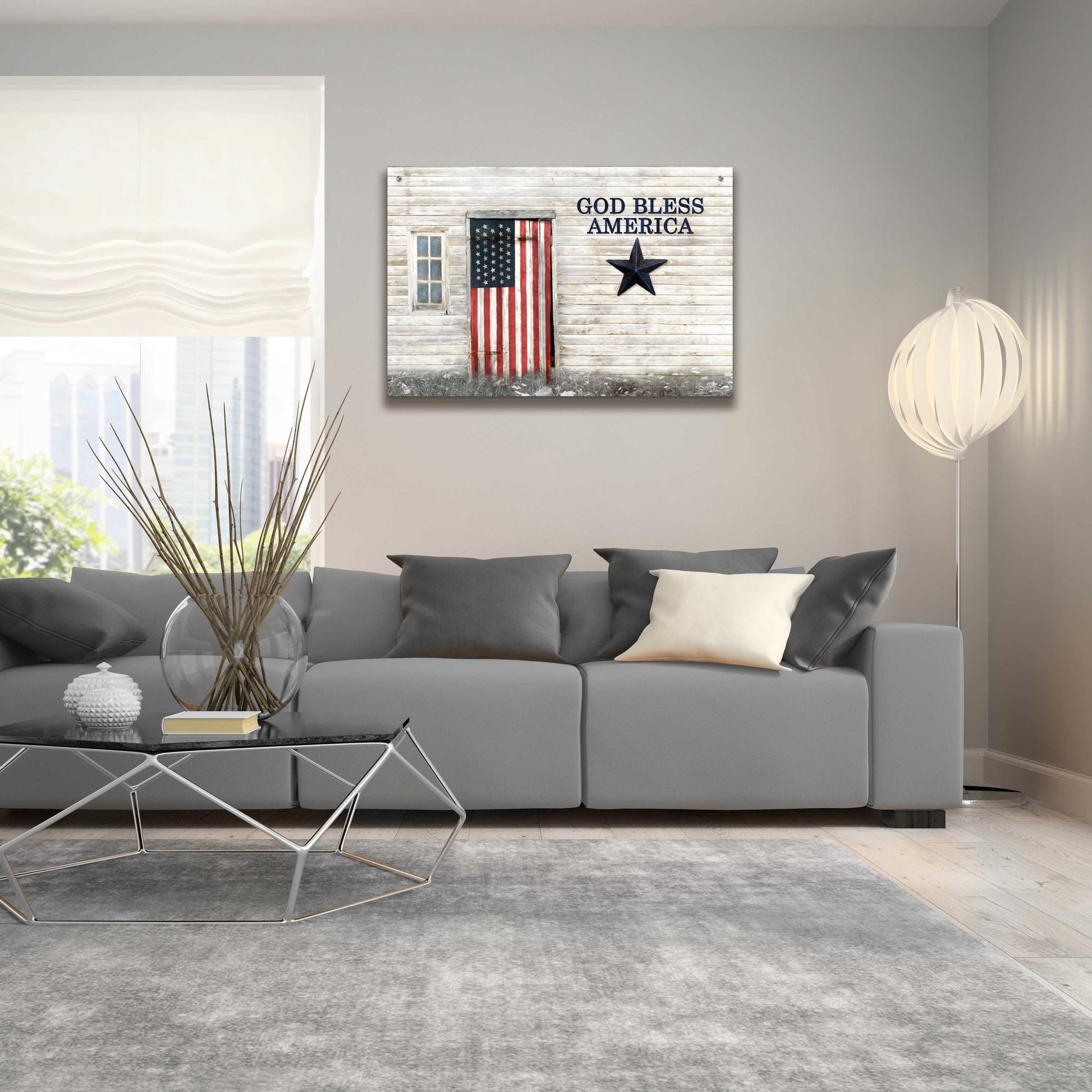 Epic Art 'God Bless American Flag' by Lori Deiter Acrylic Glass Wall Art,36x24