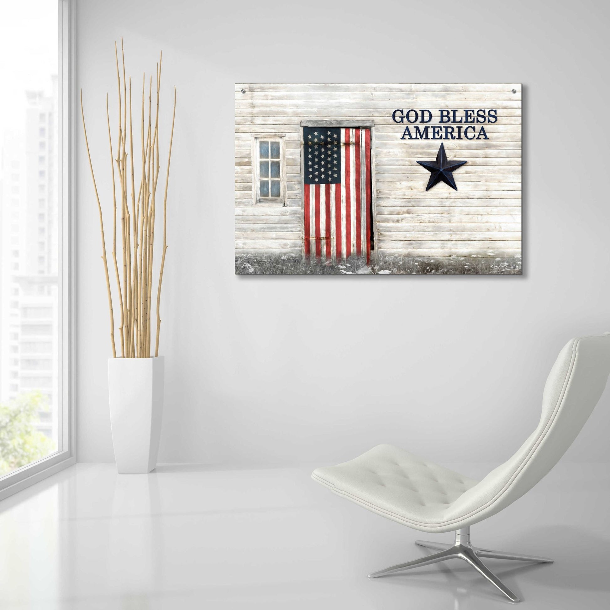 Epic Art 'God Bless American Flag' by Lori Deiter Acrylic Glass Wall Art,36x24