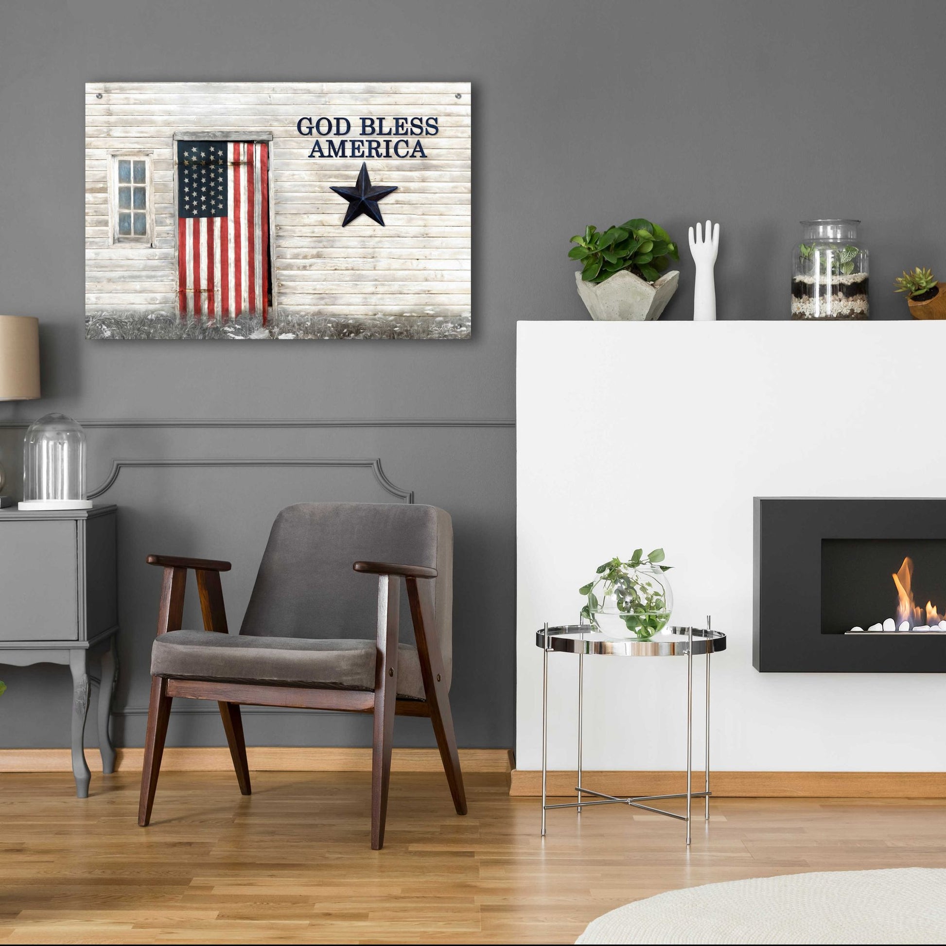 Epic Art 'God Bless American Flag' by Lori Deiter Acrylic Glass Wall Art,36x24