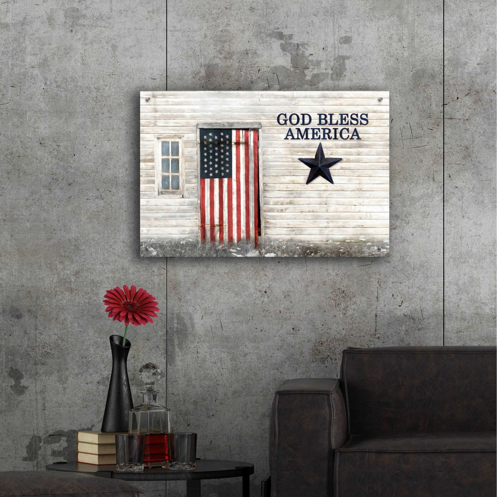 Epic Art 'God Bless American Flag' by Lori Deiter Acrylic Glass Wall Art,36x24