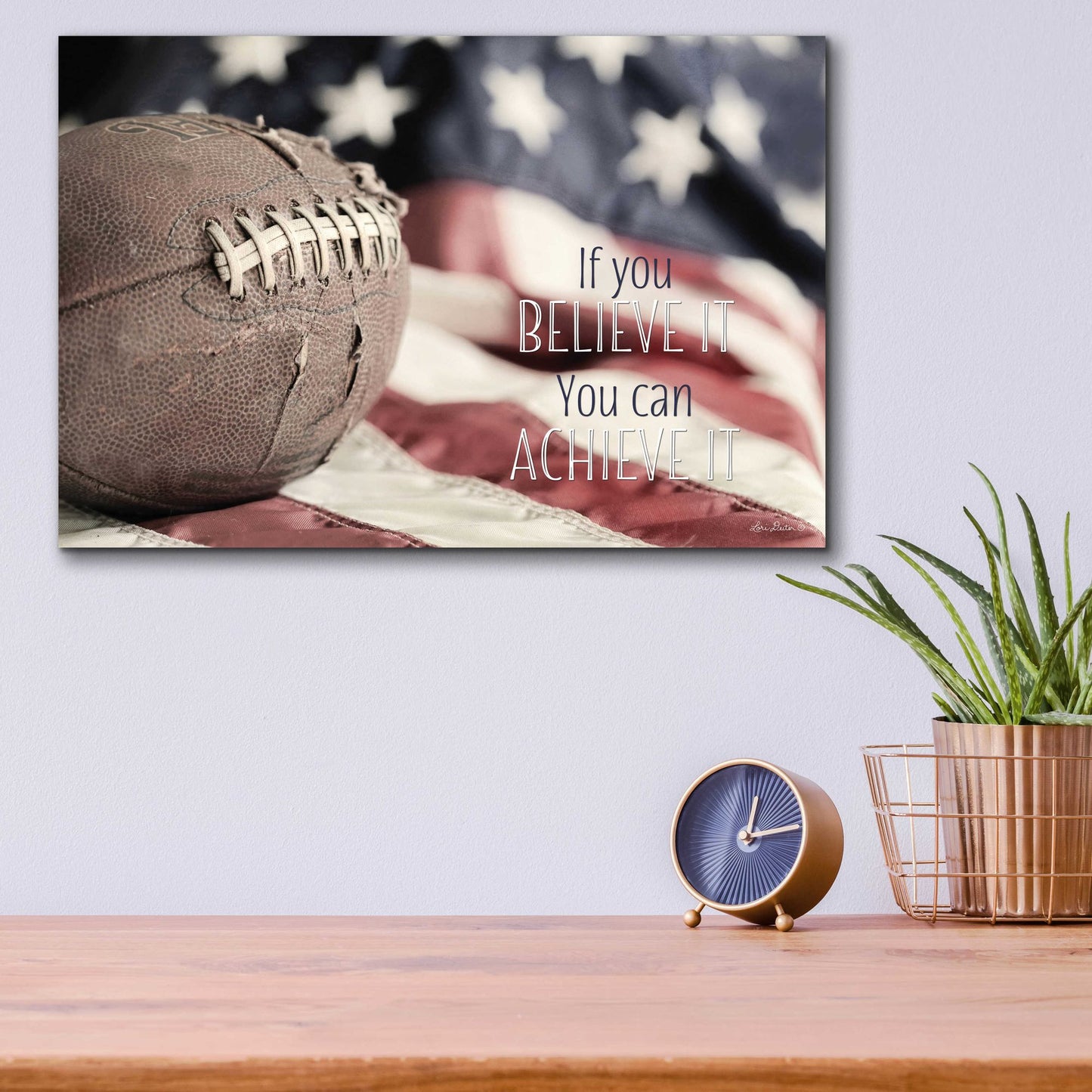 Epic Art 'Football - Believe It' by Lori Deiter Acrylic Glass Wall Art,16x12