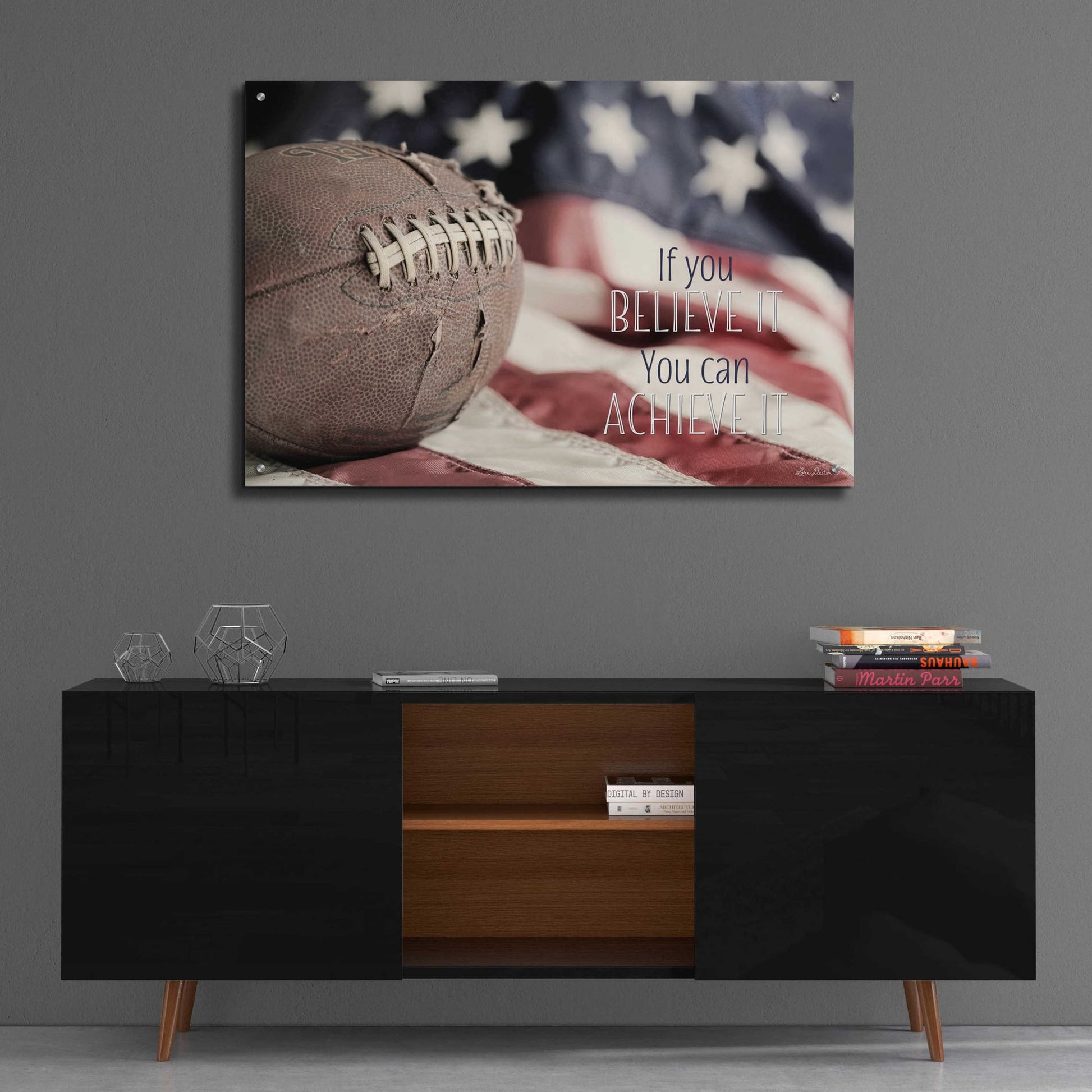 Epic Art 'Football - Believe It' by Lori Deiter Acrylic Glass Wall Art,36x24