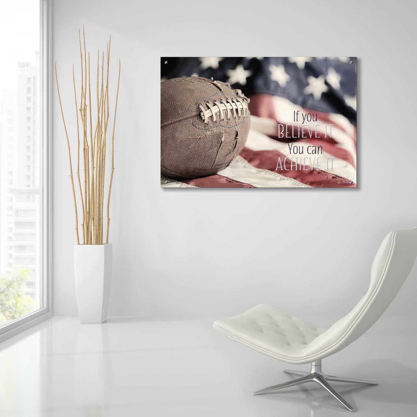 Epic Art 'Football - Believe It' by Lori Deiter Acrylic Glass Wall Art,36x24