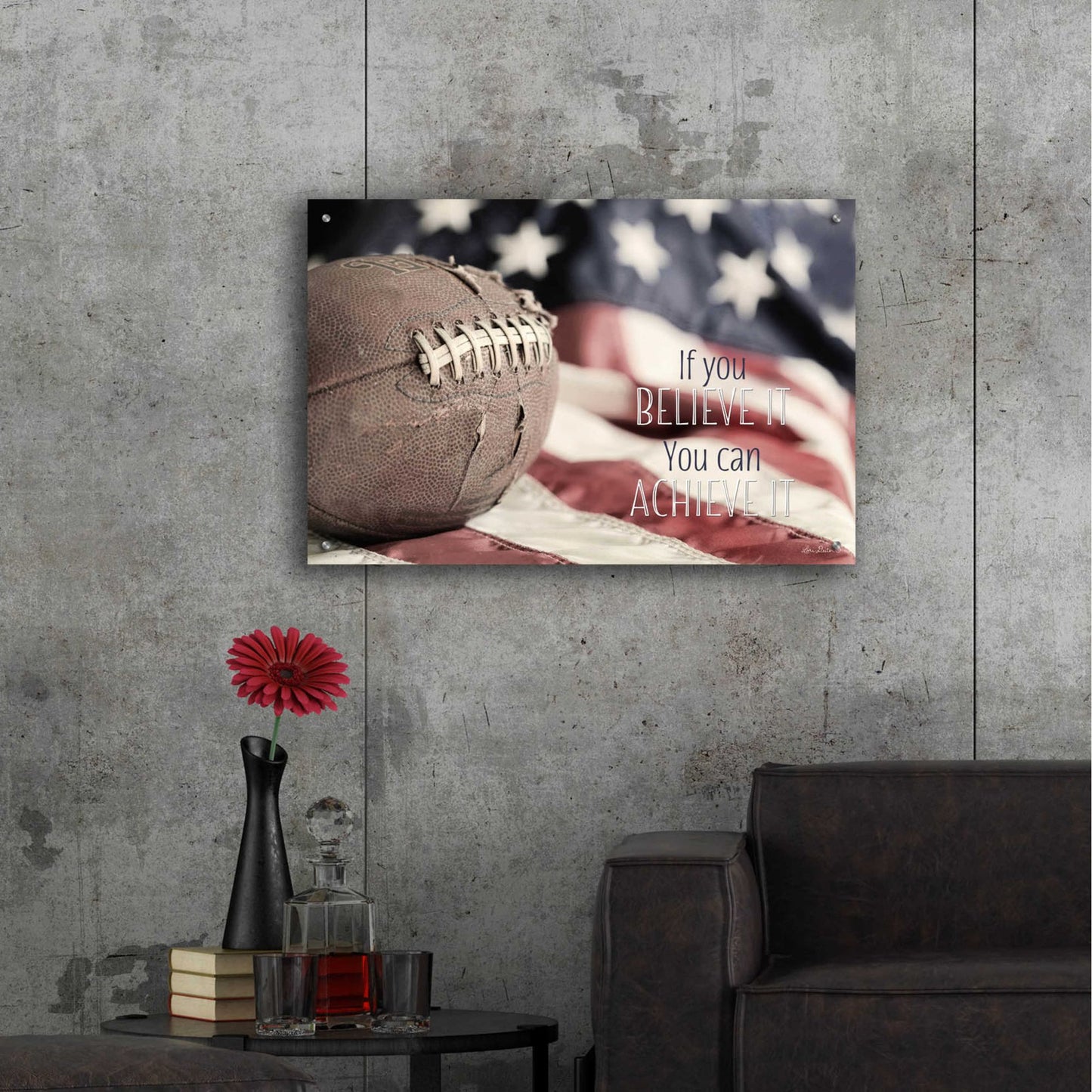 Epic Art 'Football - Believe It' by Lori Deiter Acrylic Glass Wall Art,36x24