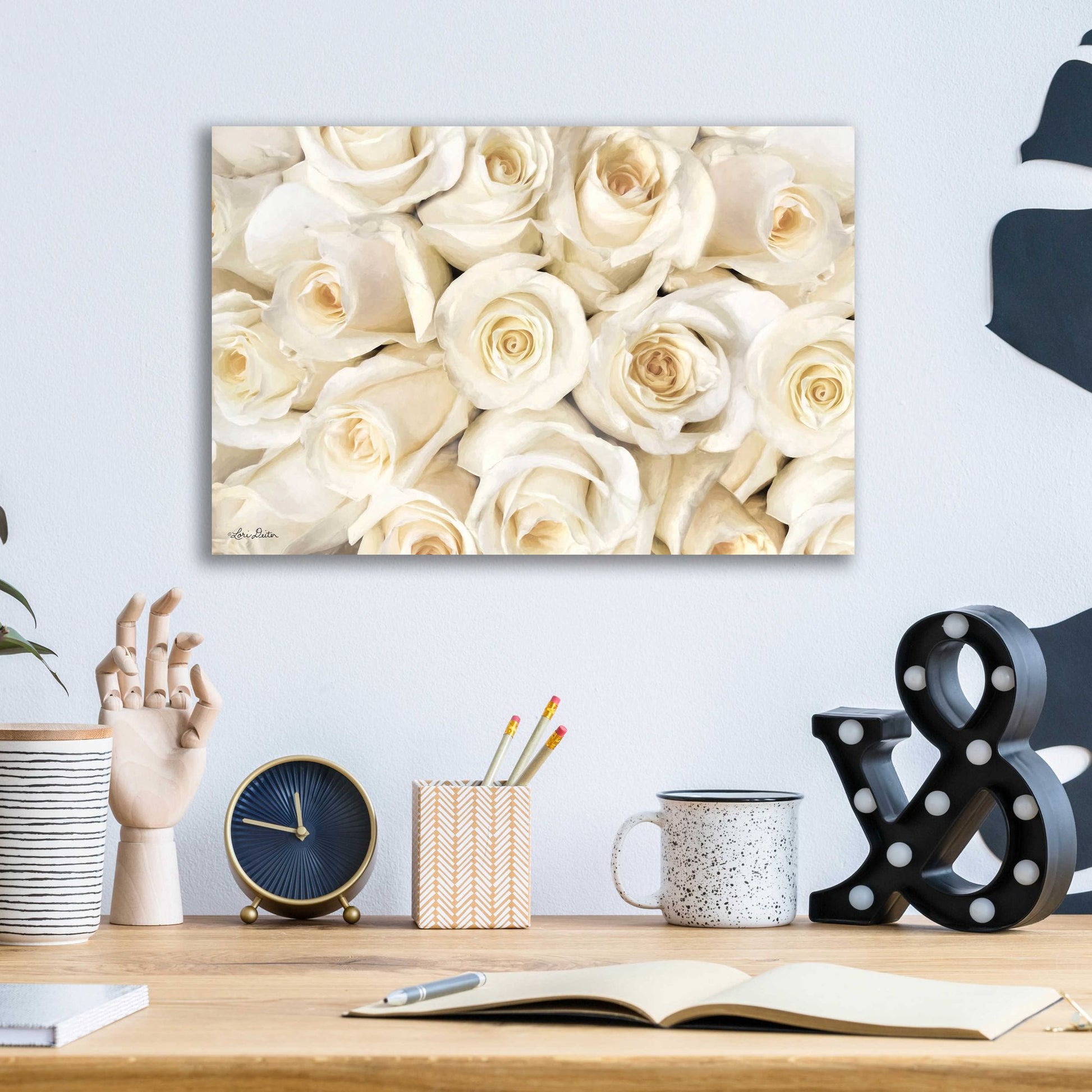 Epic Art 'Top View - White Roses' by Lori Deiter Acrylic Glass Wall Art,16x12