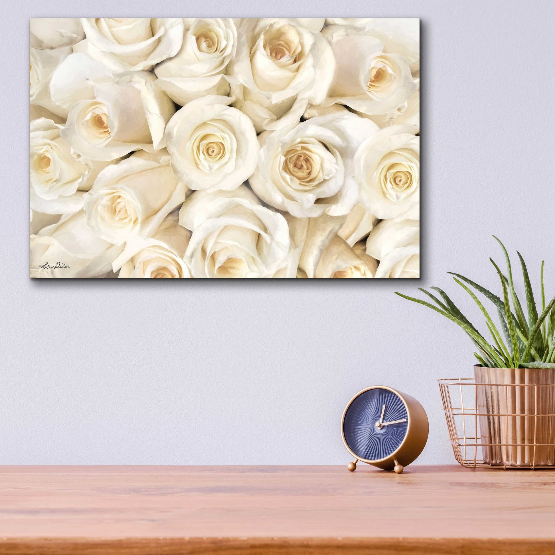 Epic Art 'Top View - White Roses' by Lori Deiter Acrylic Glass Wall Art,16x12