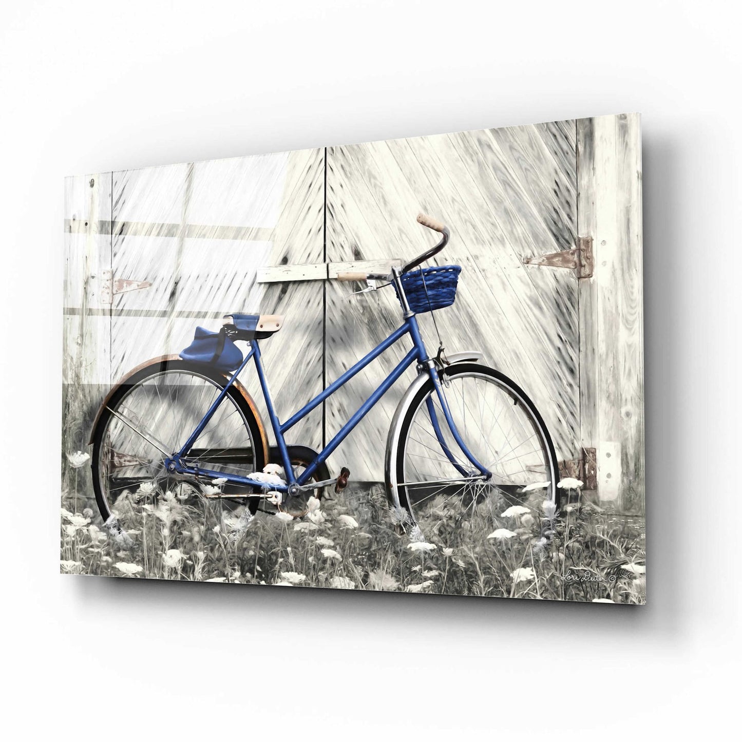 Epic Art 'Blue Bike at Barn' by Lori Deiter Acrylic Glass Wall Art,16x12