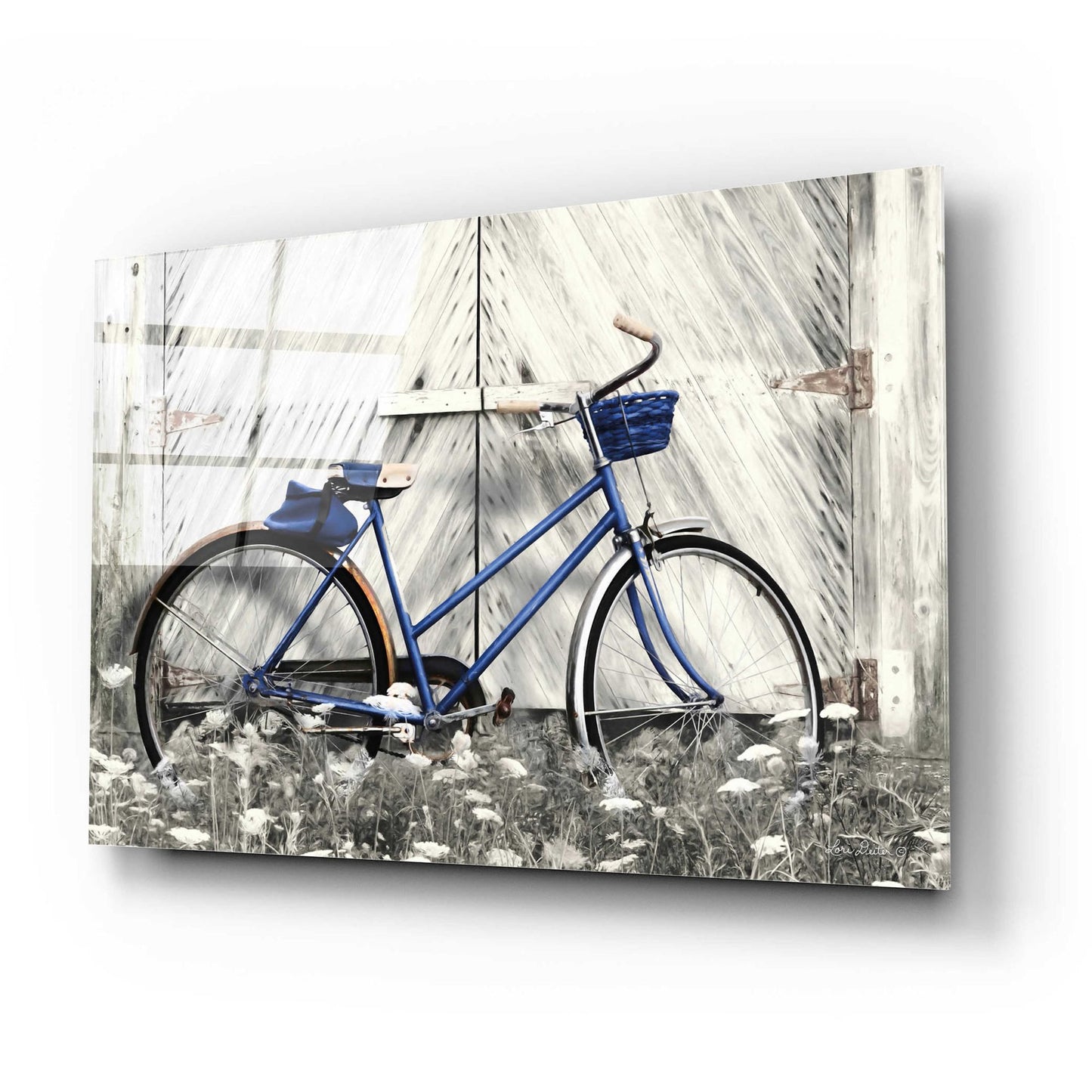 Epic Art 'Blue Bike at Barn' by Lori Deiter Acrylic Glass Wall Art,24x16