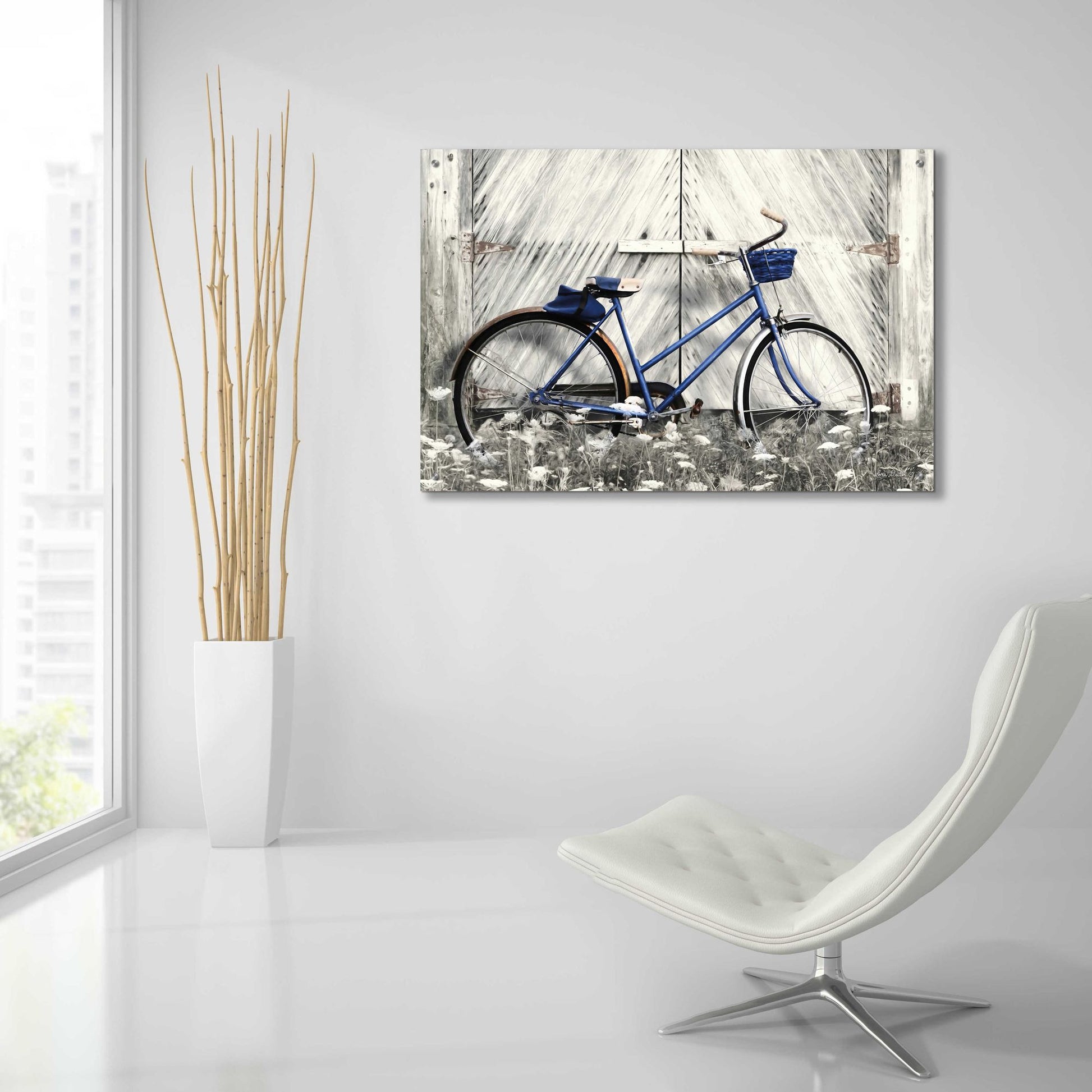 Epic Art 'Blue Bike at Barn' by Lori Deiter Acrylic Glass Wall Art,36x24