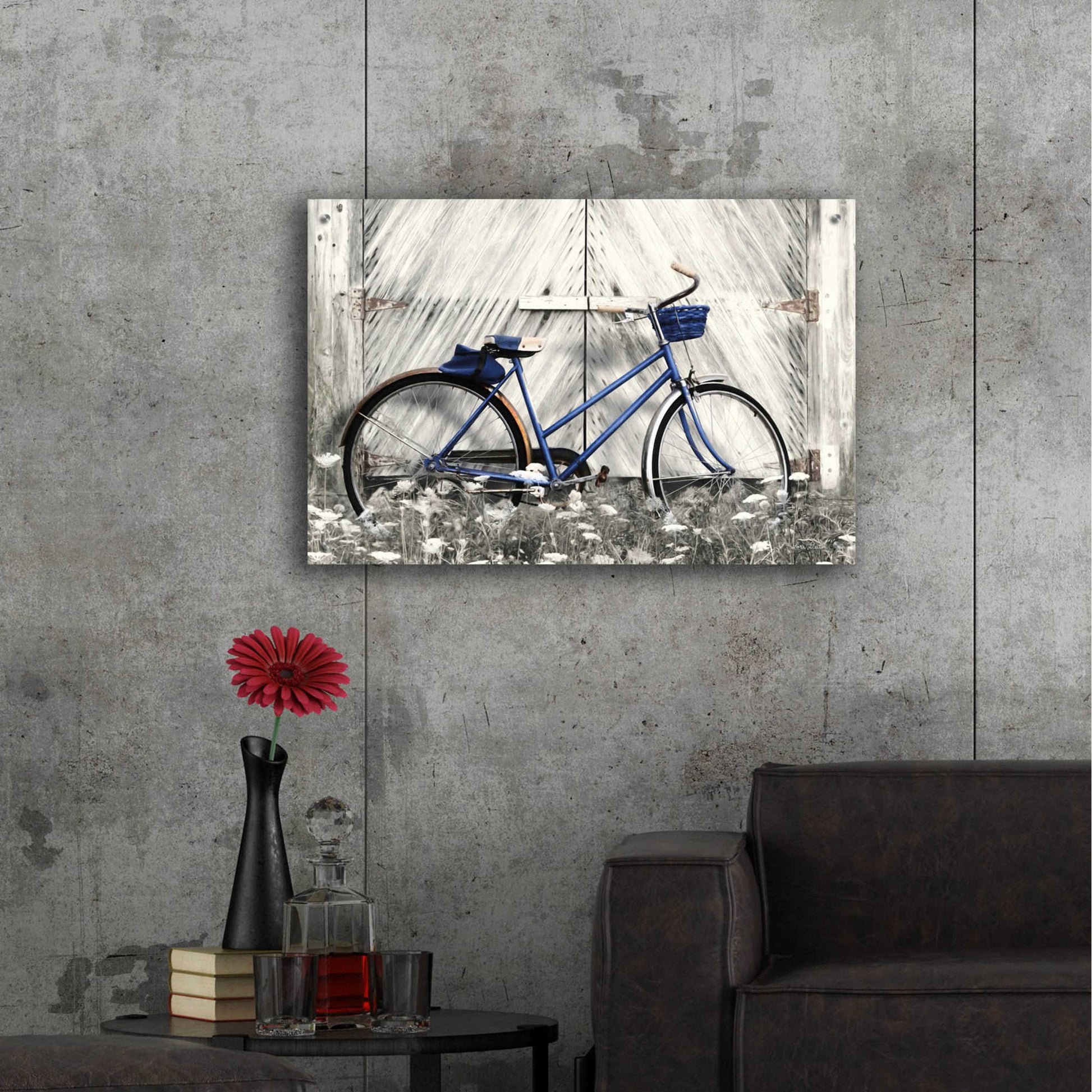 Epic Art 'Blue Bike at Barn' by Lori Deiter Acrylic Glass Wall Art,36x24