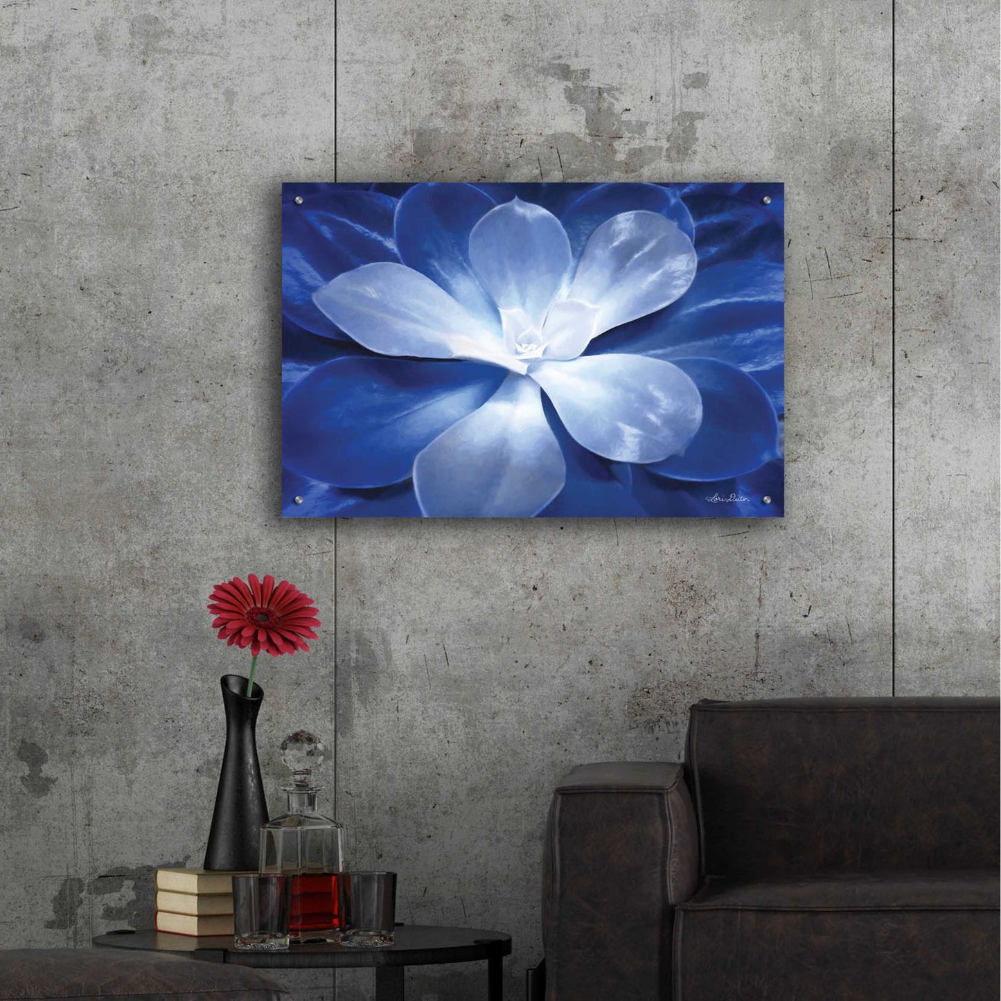 Epic Art 'Blue Succulent II' by Lori Deiter Acrylic Glass Wall Art,36x24