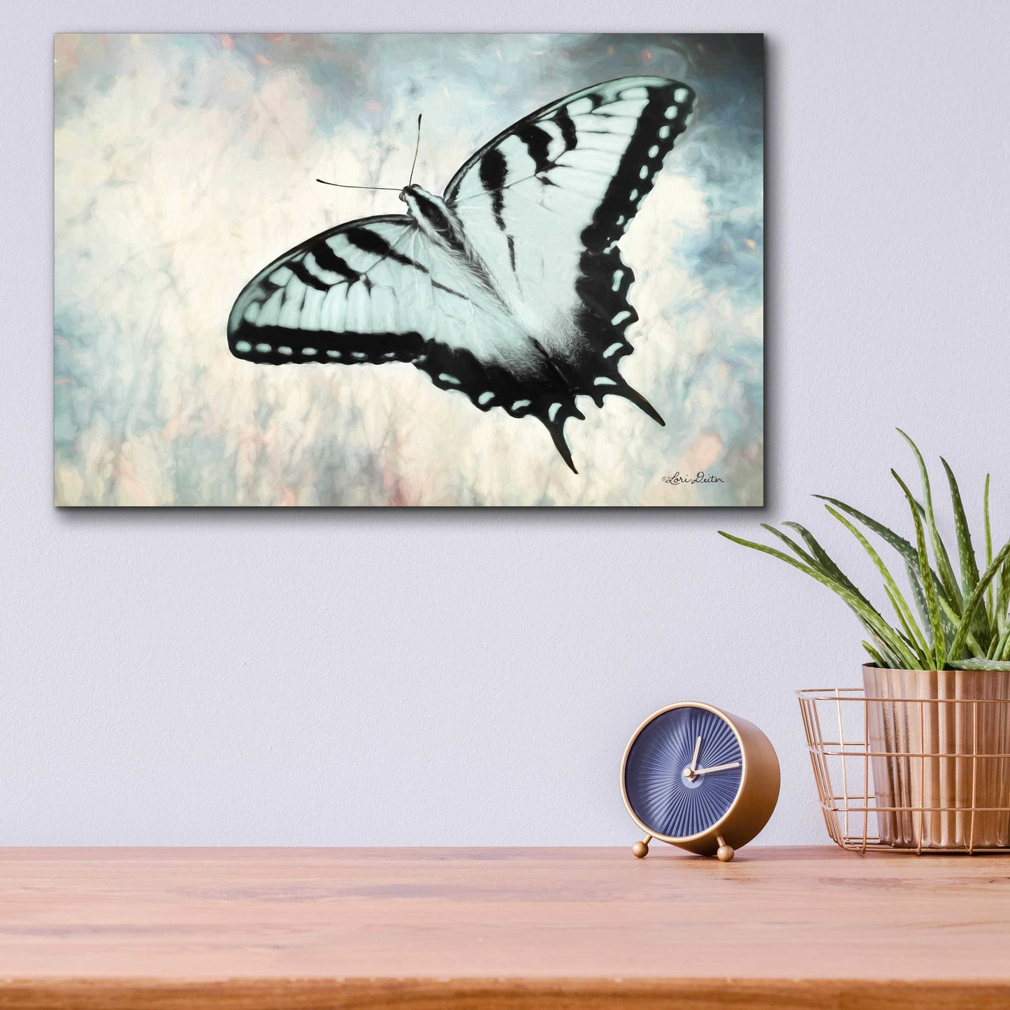 Epic Art 'Teal Butterfly II' by Lori Deiter Acrylic Glass Wall Art,16x12