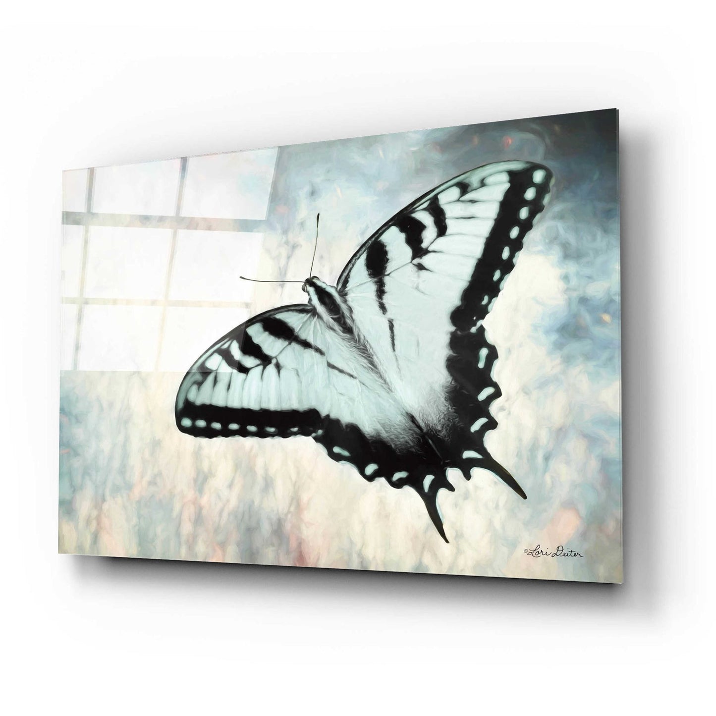 Epic Art 'Teal Butterfly II' by Lori Deiter Acrylic Glass Wall Art,24x16