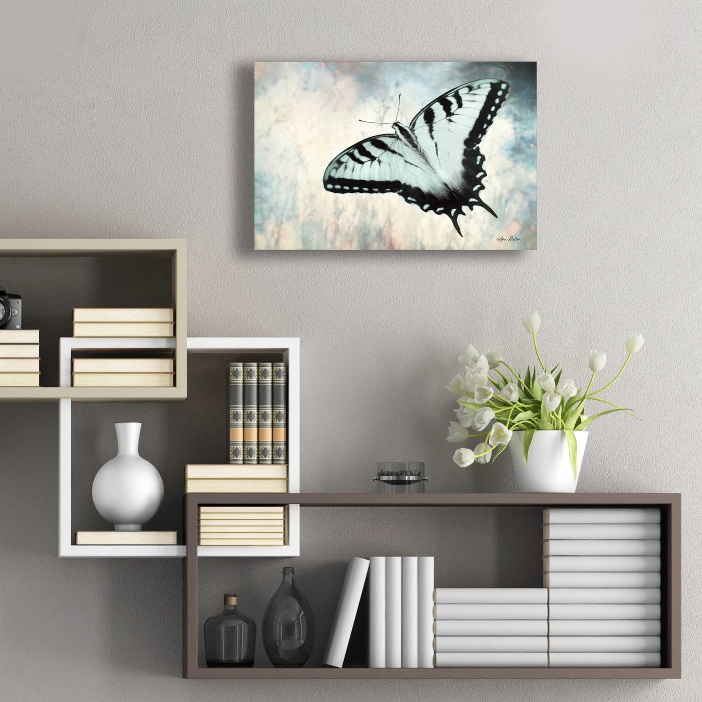 Epic Art 'Teal Butterfly II' by Lori Deiter Acrylic Glass Wall Art,24x16