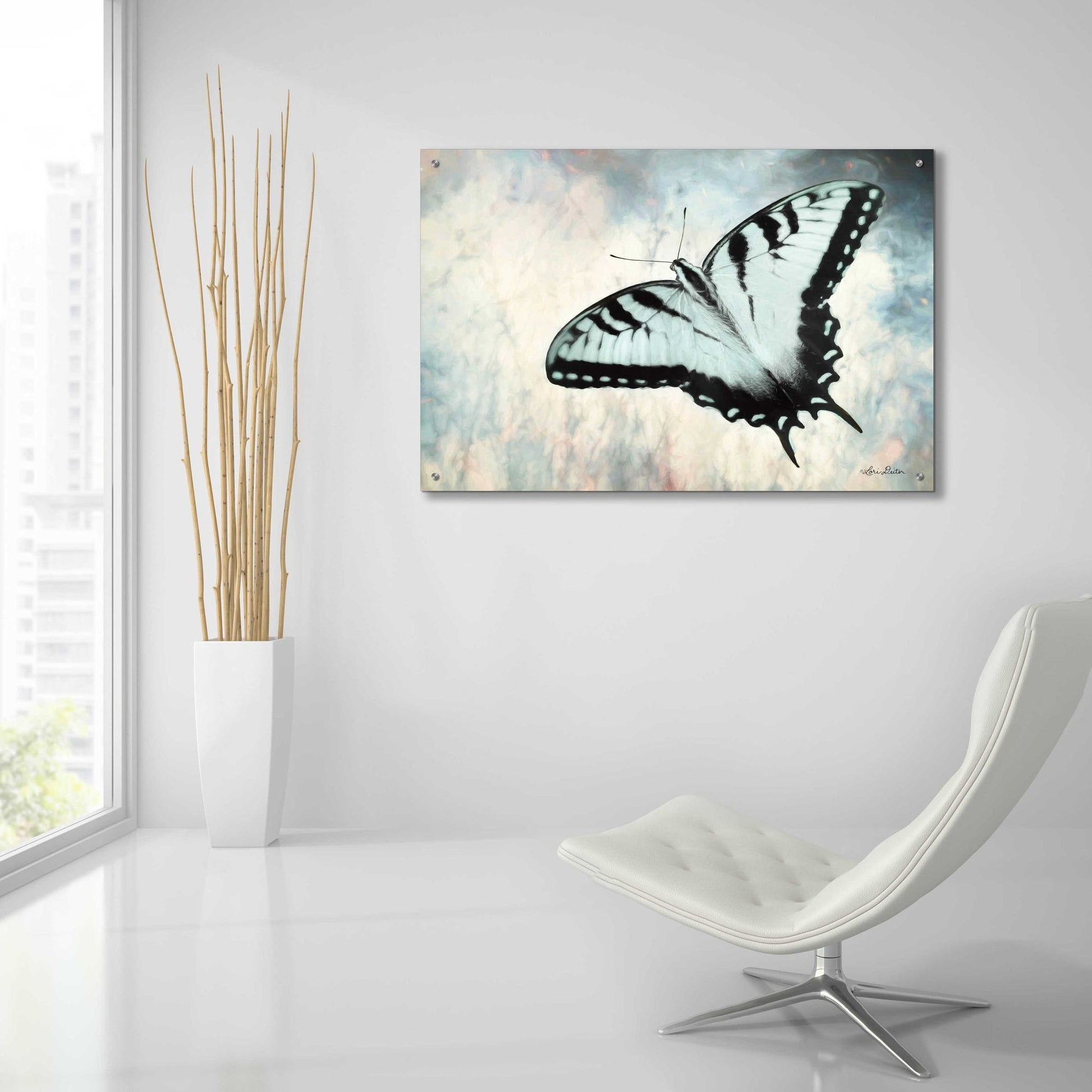 Epic Art 'Teal Butterfly II' by Lori Deiter Acrylic Glass Wall Art,36x24