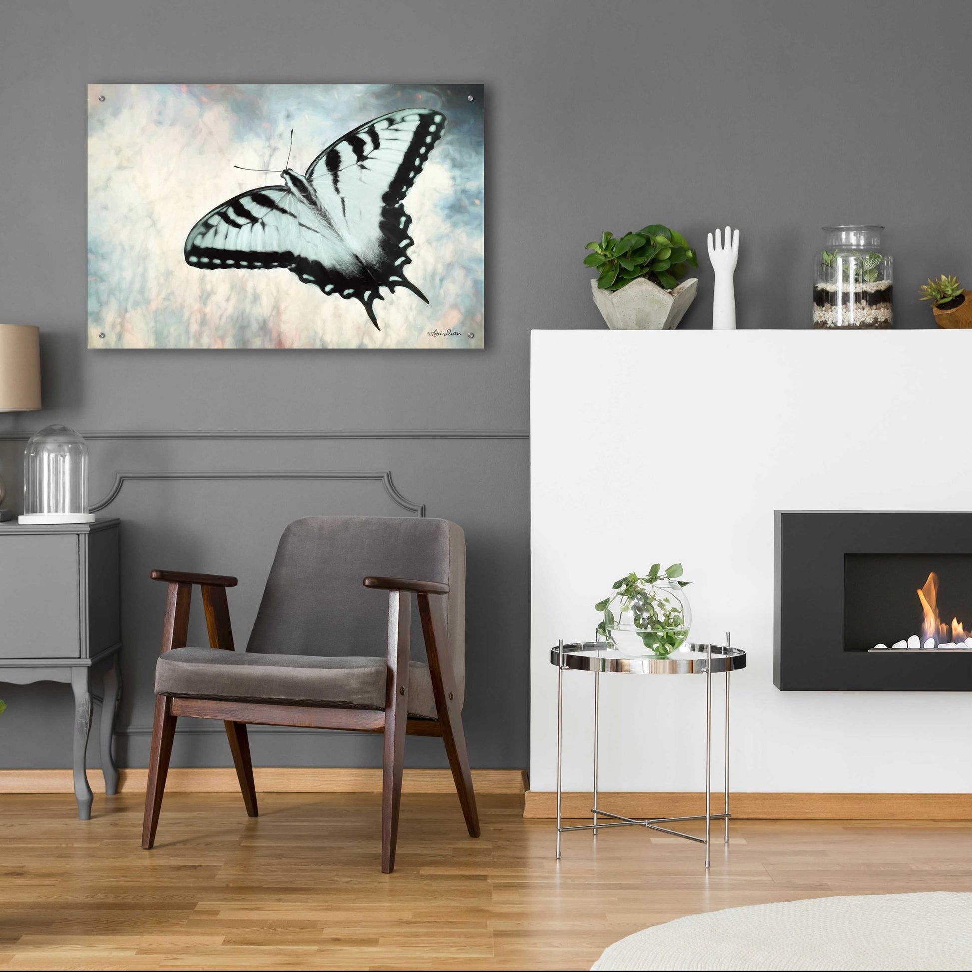 Epic Art 'Teal Butterfly II' by Lori Deiter Acrylic Glass Wall Art,36x24