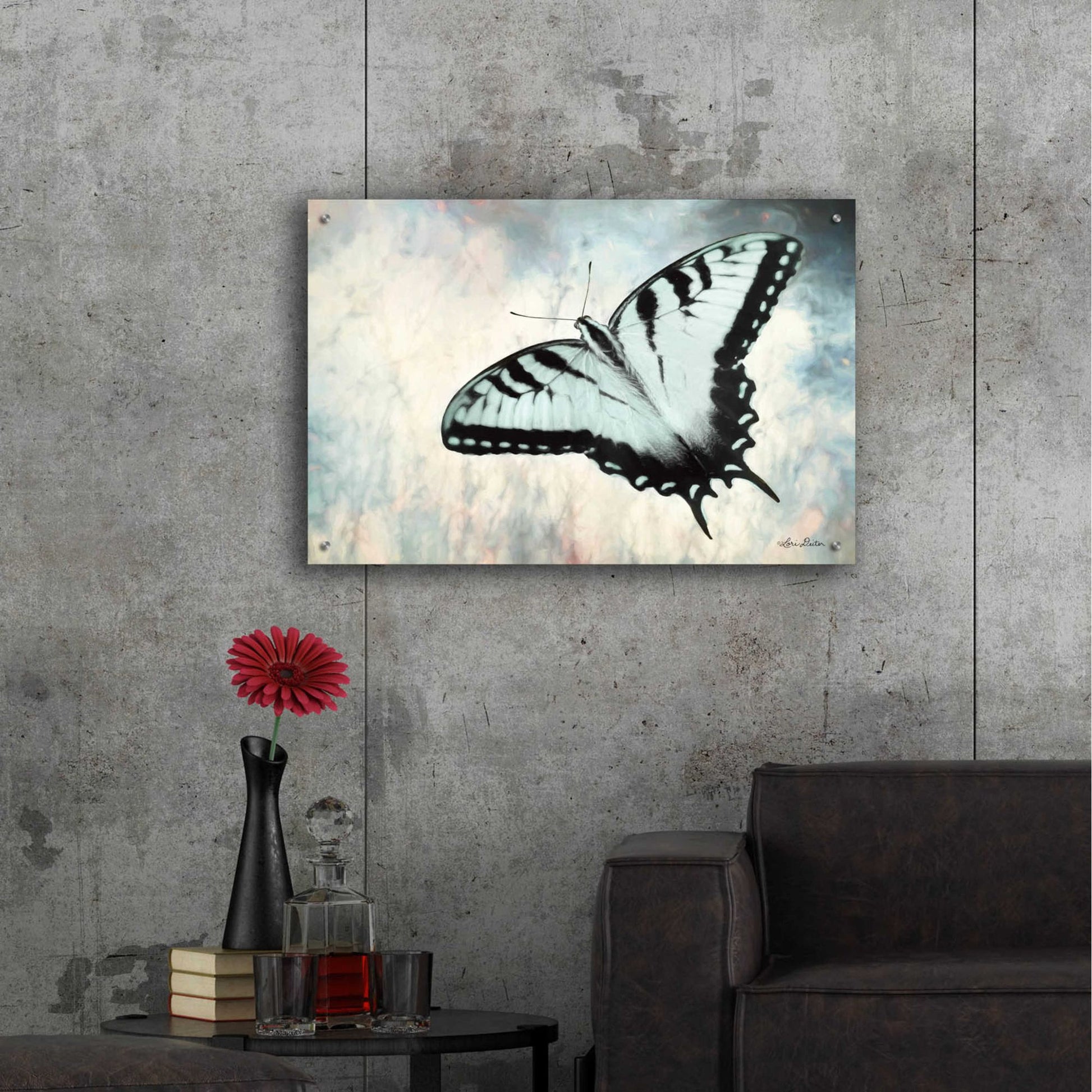 Epic Art 'Teal Butterfly II' by Lori Deiter Acrylic Glass Wall Art,36x24