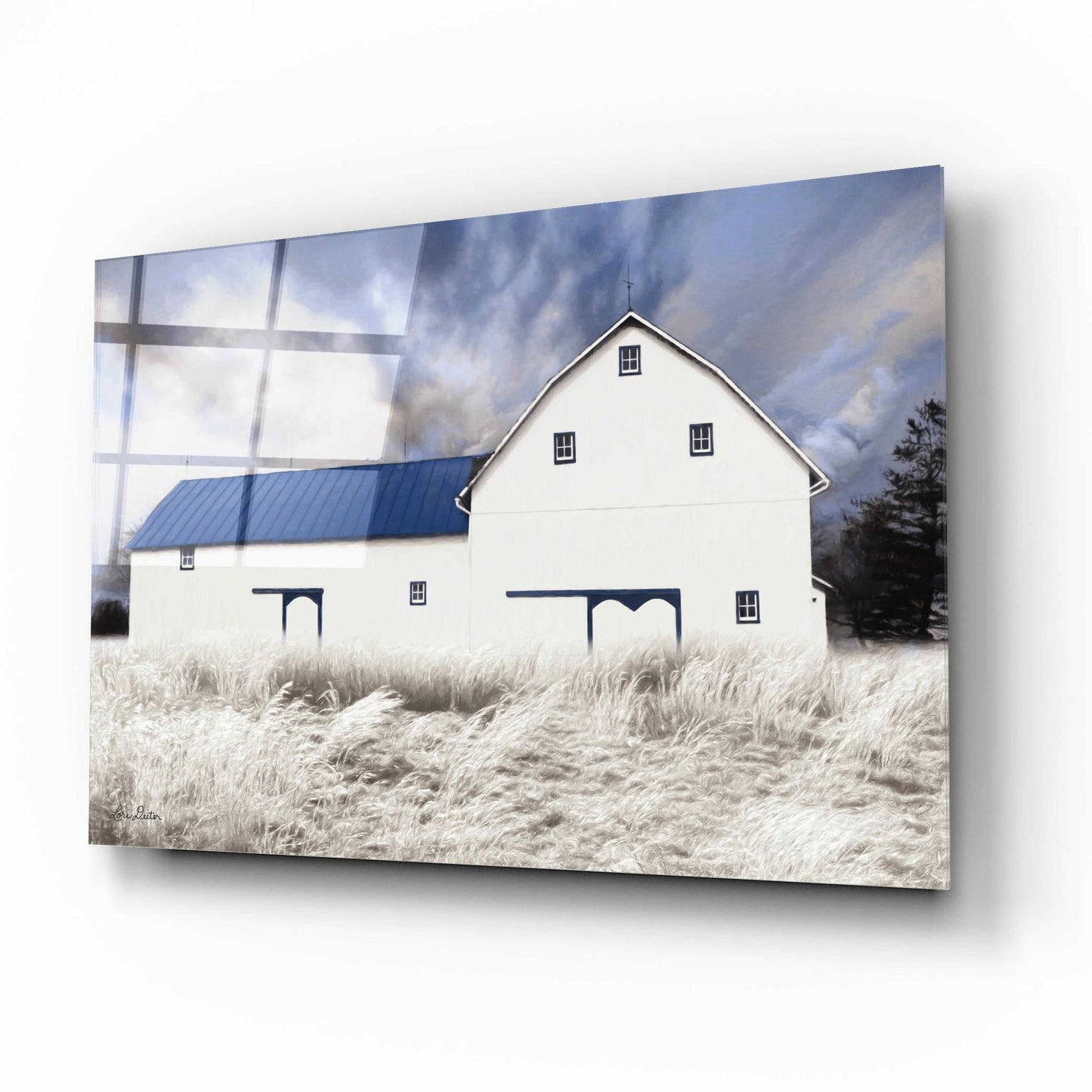 Epic Art 'Blue Trimmed Barn' by Lori Deiter Acrylic Glass Wall Art,16x12