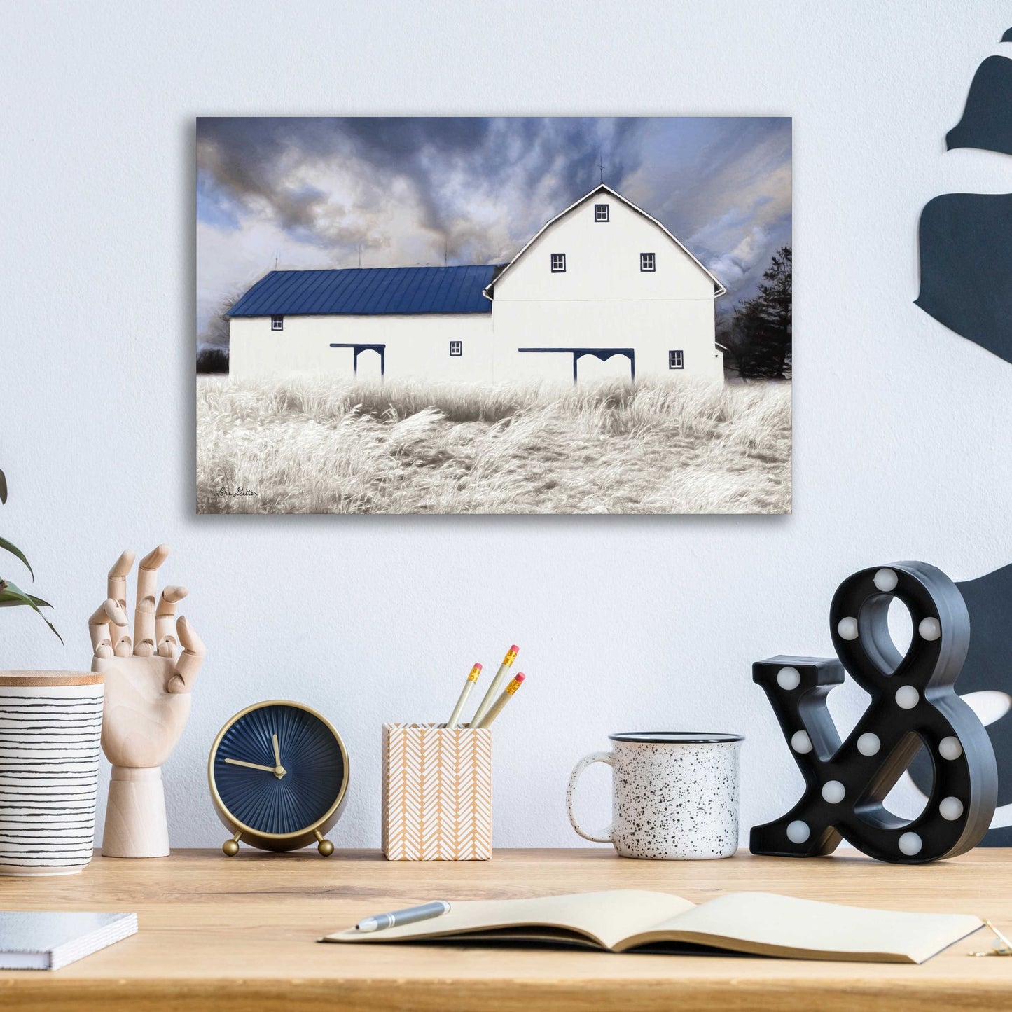 Epic Art 'Blue Trimmed Barn' by Lori Deiter Acrylic Glass Wall Art,16x12