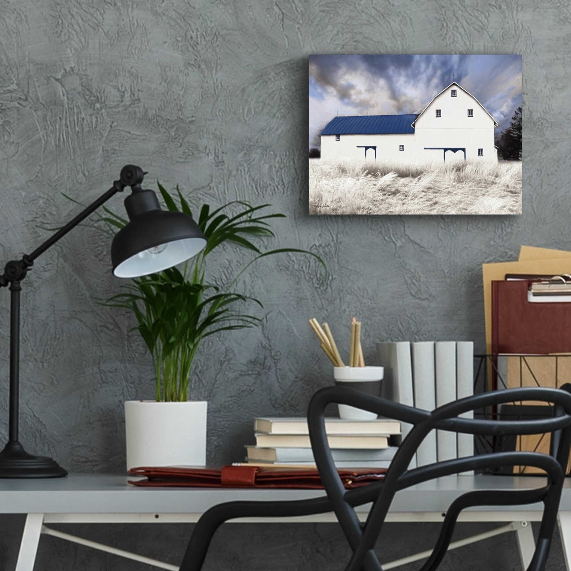 Epic Art 'Blue Trimmed Barn' by Lori Deiter Acrylic Glass Wall Art,16x12