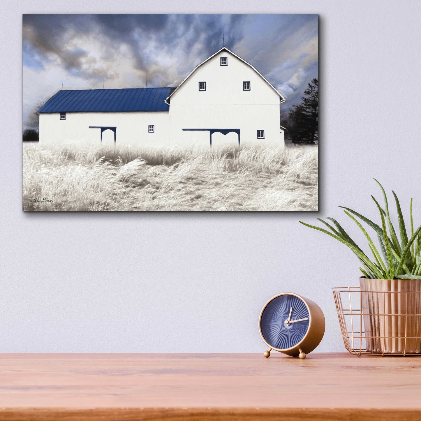 Epic Art 'Blue Trimmed Barn' by Lori Deiter Acrylic Glass Wall Art,16x12