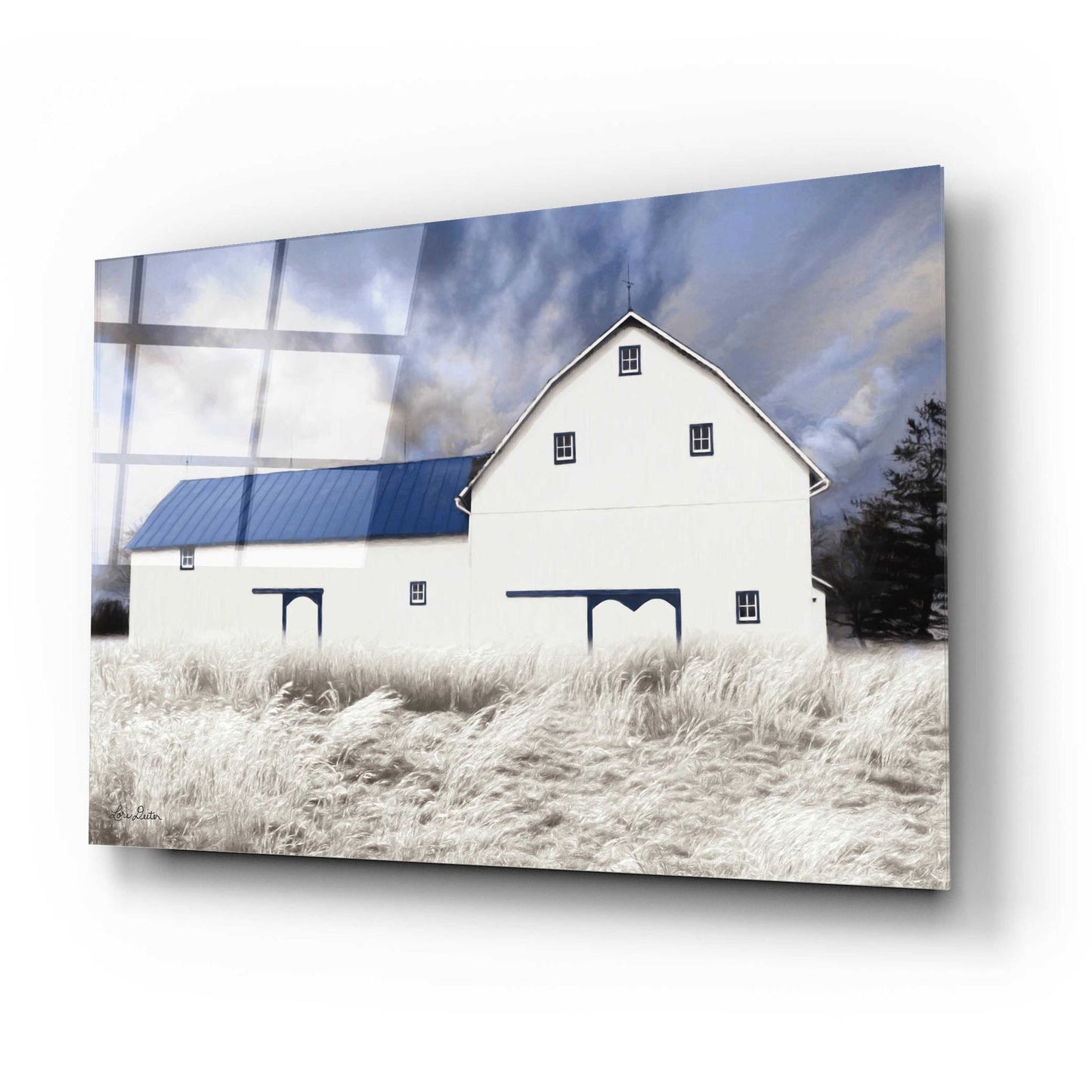 Epic Art 'Blue Trimmed Barn' by Lori Deiter Acrylic Glass Wall Art,24x16