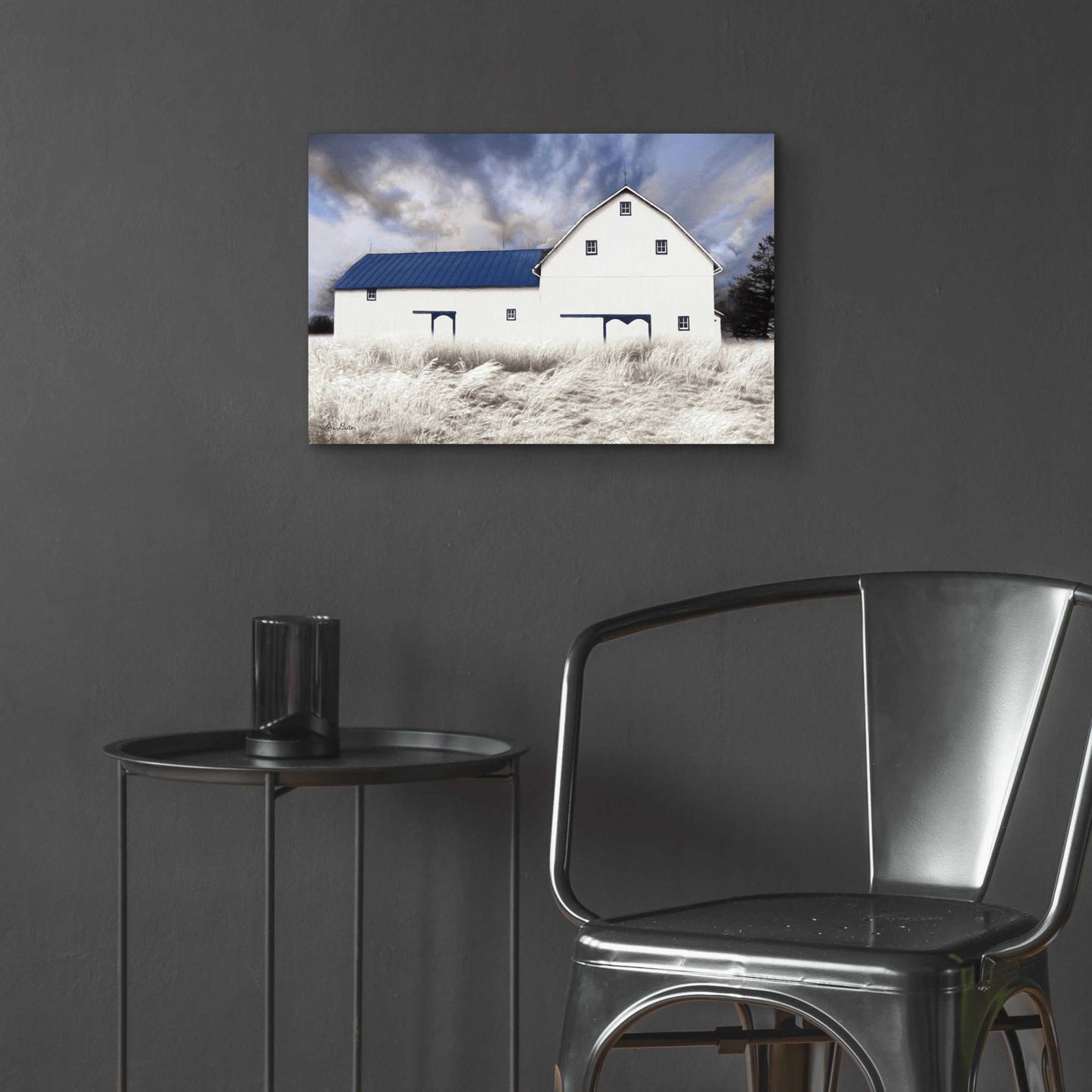 Epic Art 'Blue Trimmed Barn' by Lori Deiter Acrylic Glass Wall Art,24x16