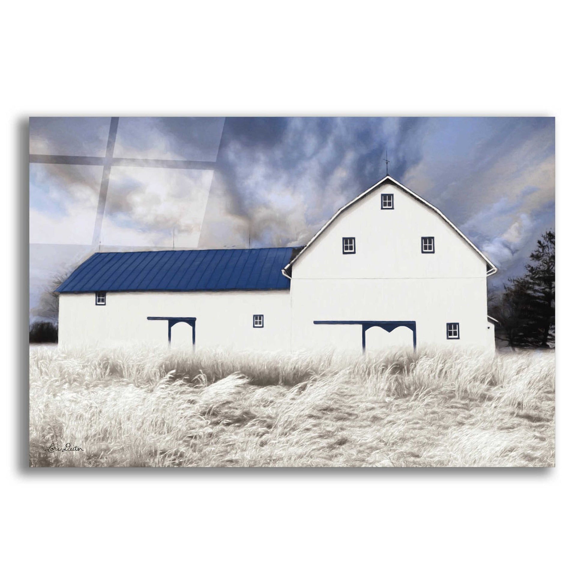 Epic Art 'Blue Trimmed Barn' by Lori Deiter Acrylic Glass Wall Art,24x16