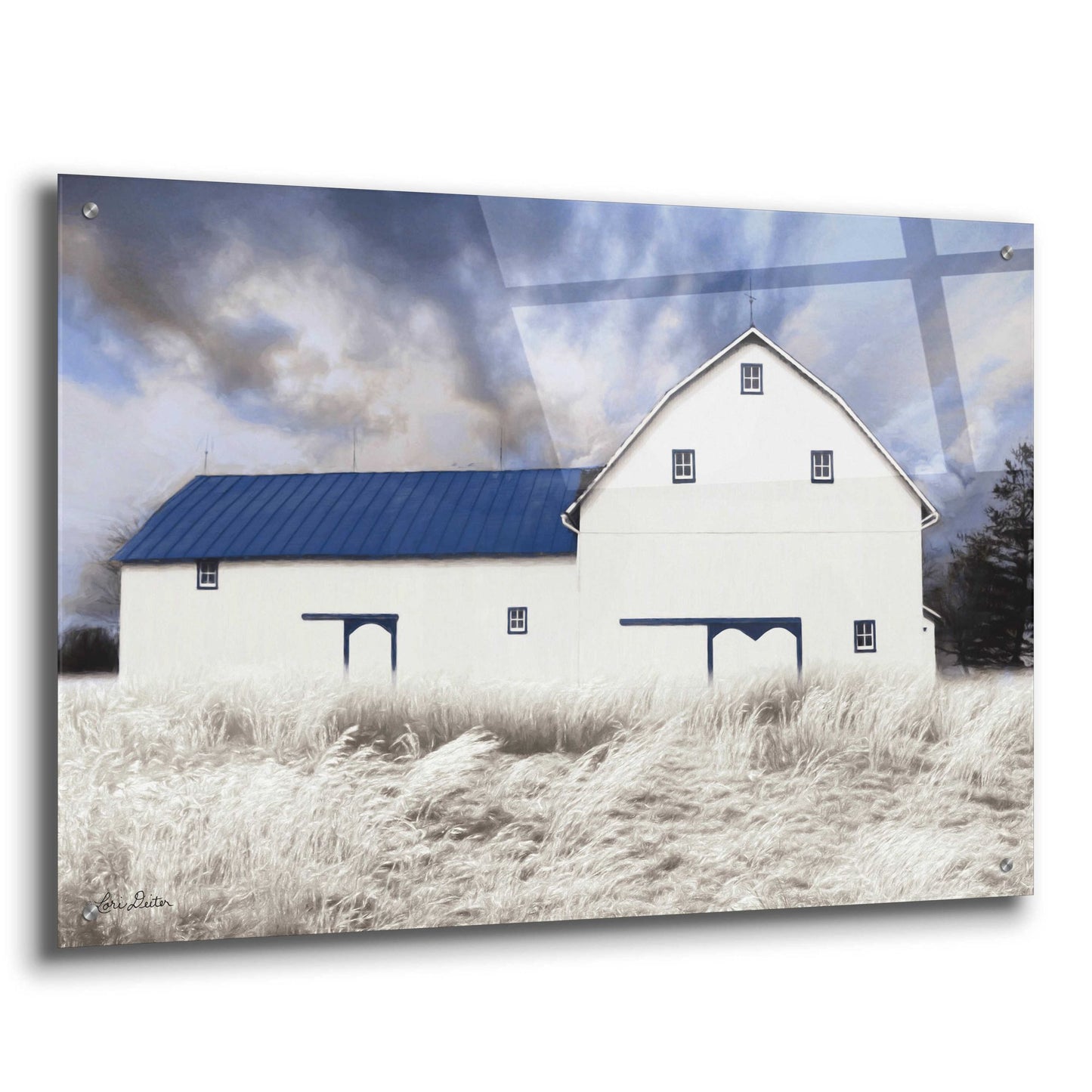 Epic Art 'Blue Trimmed Barn' by Lori Deiter Acrylic Glass Wall Art,36x24