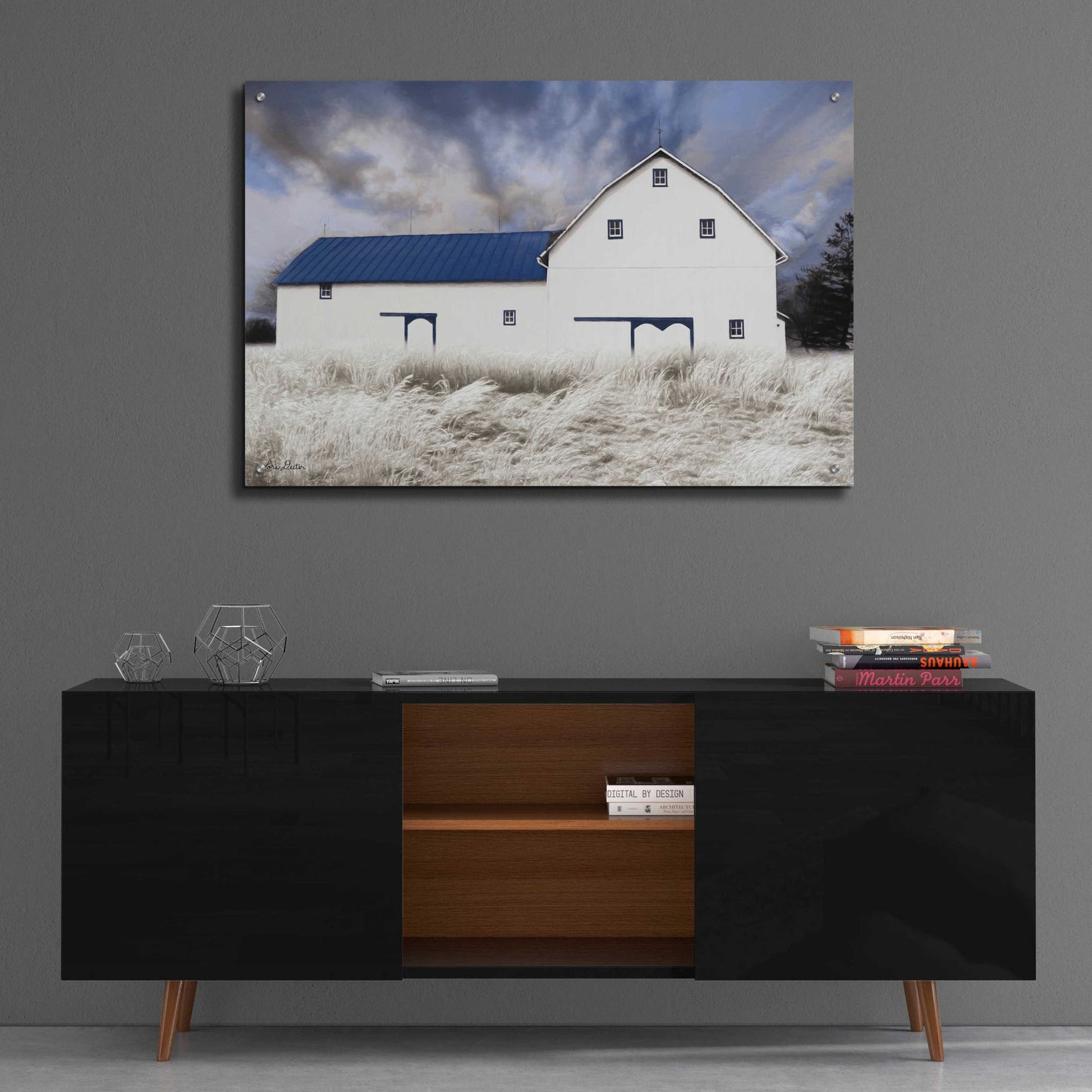 Epic Art 'Blue Trimmed Barn' by Lori Deiter Acrylic Glass Wall Art,36x24