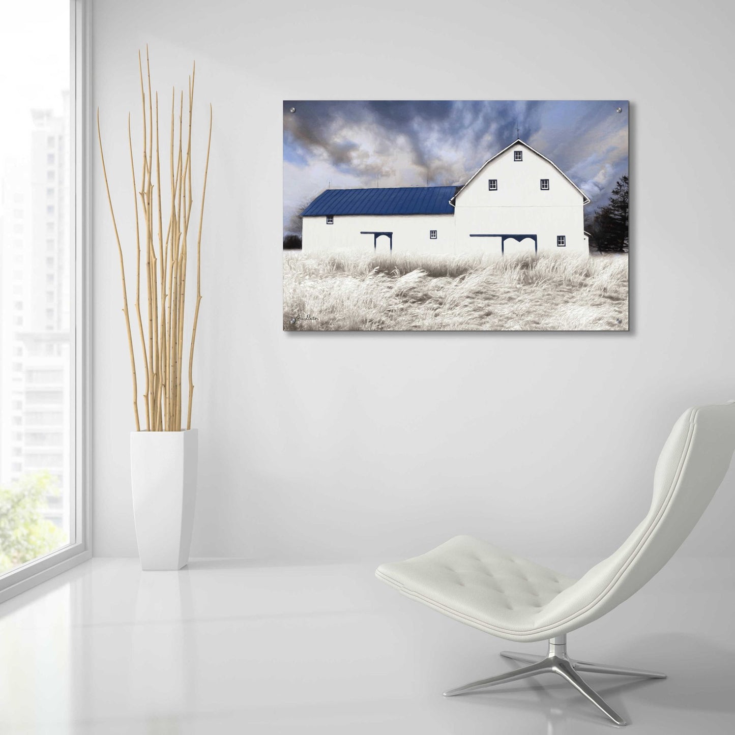 Epic Art 'Blue Trimmed Barn' by Lori Deiter Acrylic Glass Wall Art,36x24