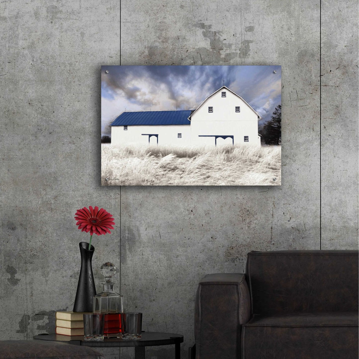 Epic Art 'Blue Trimmed Barn' by Lori Deiter Acrylic Glass Wall Art,36x24