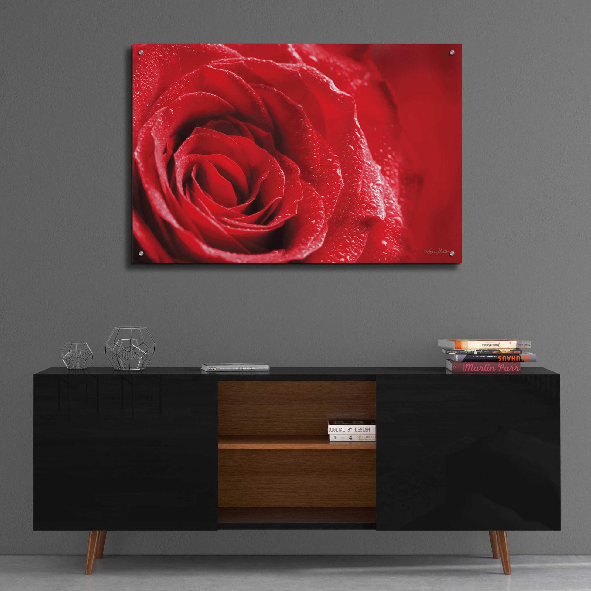 Epic Art 'Red Rose After Rain' by Lori Deiter Acrylic Glass Wall Art,36x24