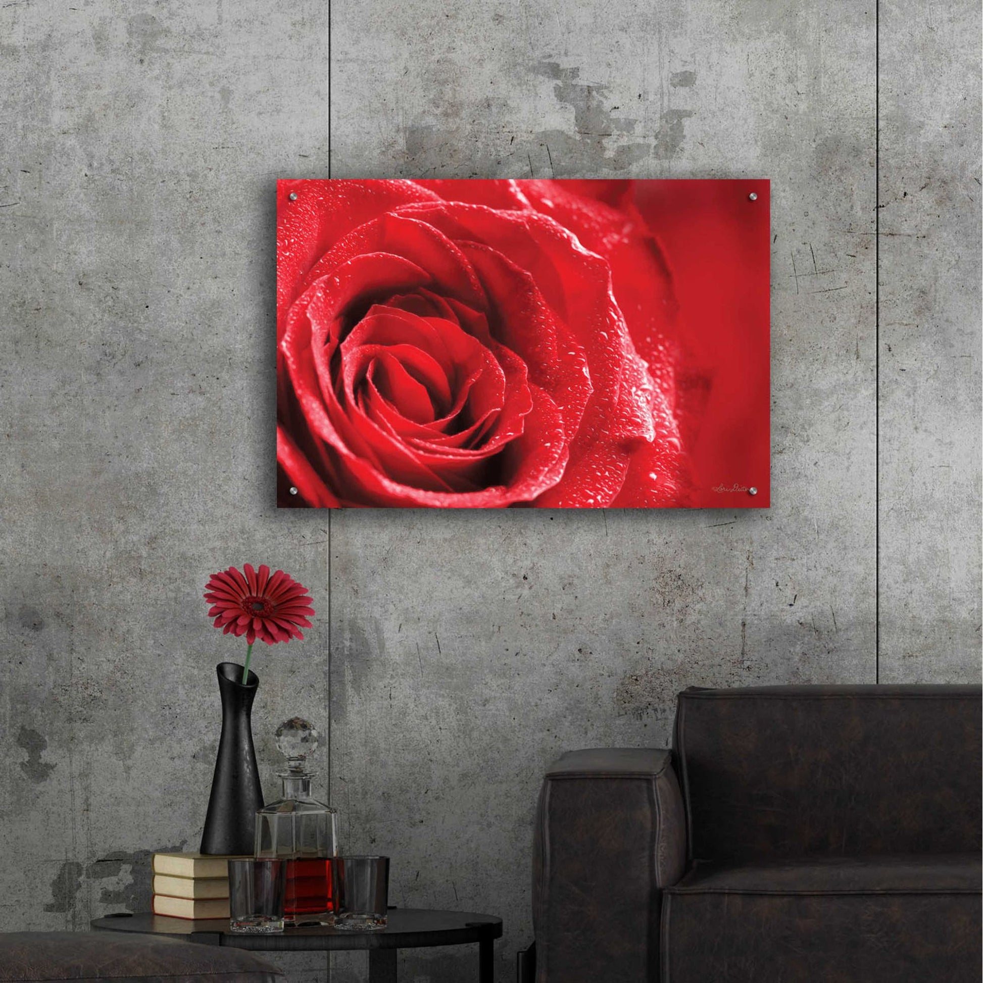 Epic Art 'Red Rose After Rain' by Lori Deiter Acrylic Glass Wall Art,36x24