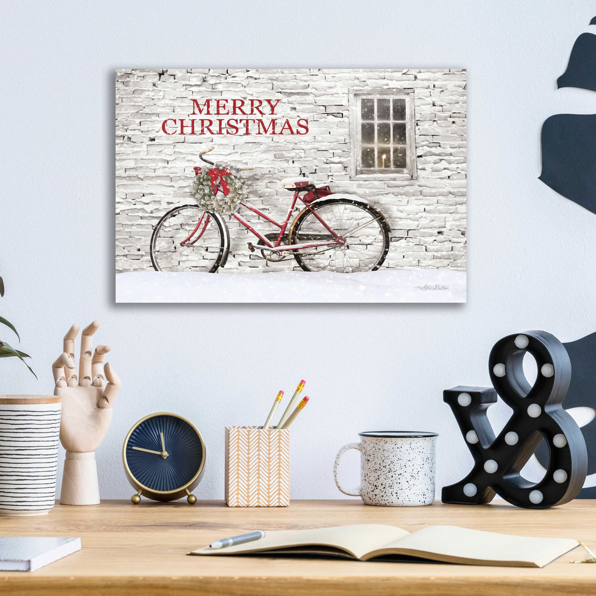 Epic Art 'Merry Christmas Bicycle' by Lori Deiter Acrylic Glass Wall Art,16x12