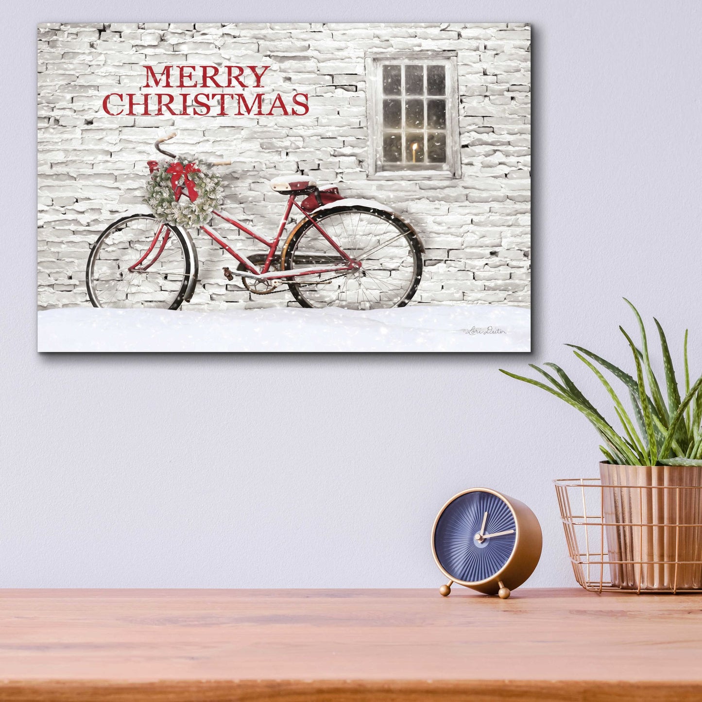 Epic Art 'Merry Christmas Bicycle' by Lori Deiter Acrylic Glass Wall Art,16x12