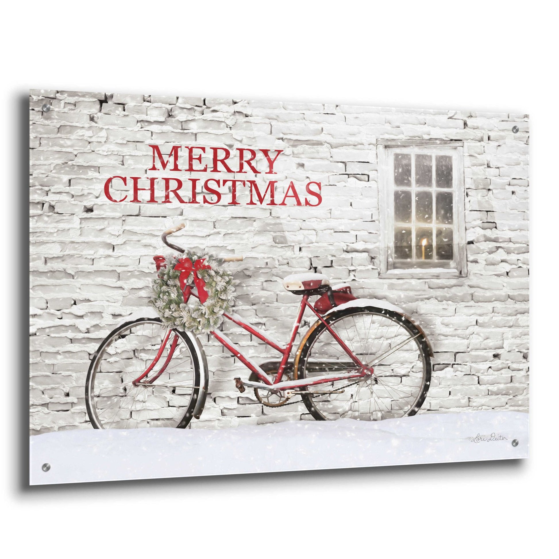 Epic Art 'Merry Christmas Bicycle' by Lori Deiter Acrylic Glass Wall Art,36x24